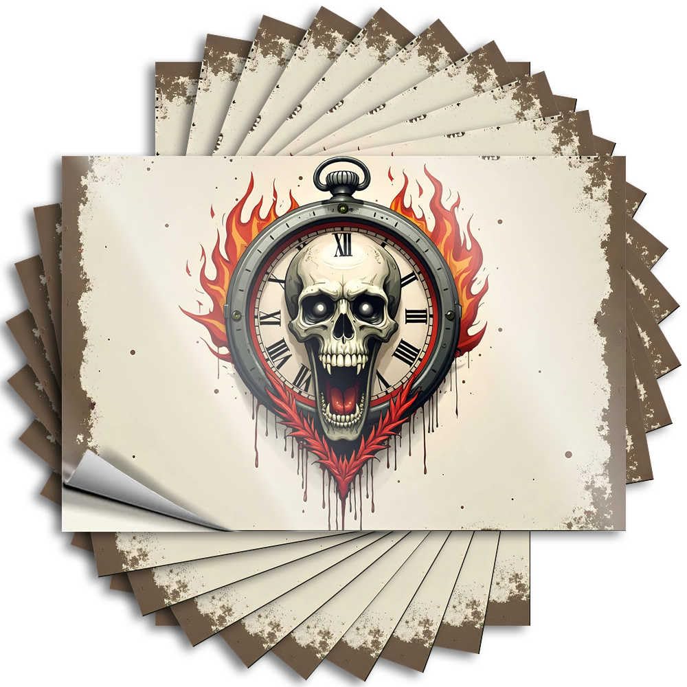 Friends Bumper Durable Hat | Timeless Horror: Fiery Skull Clock Tattoo Design Smiley Face Self Adhesive Sticker for Best DIY(12X18CM)