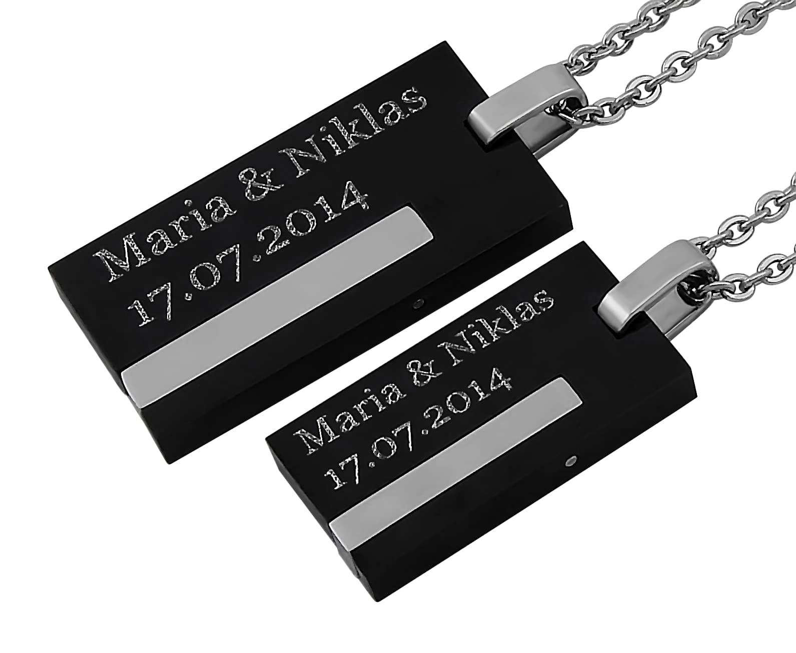 Personalisierte Kette mit Gravur Edelstahl 50 cm mit Anhänger Rechteck Only Love in silber schwarz - Personalisierte Halskette für Frauen Männer - Personalisierter Schmuck Damen Herren