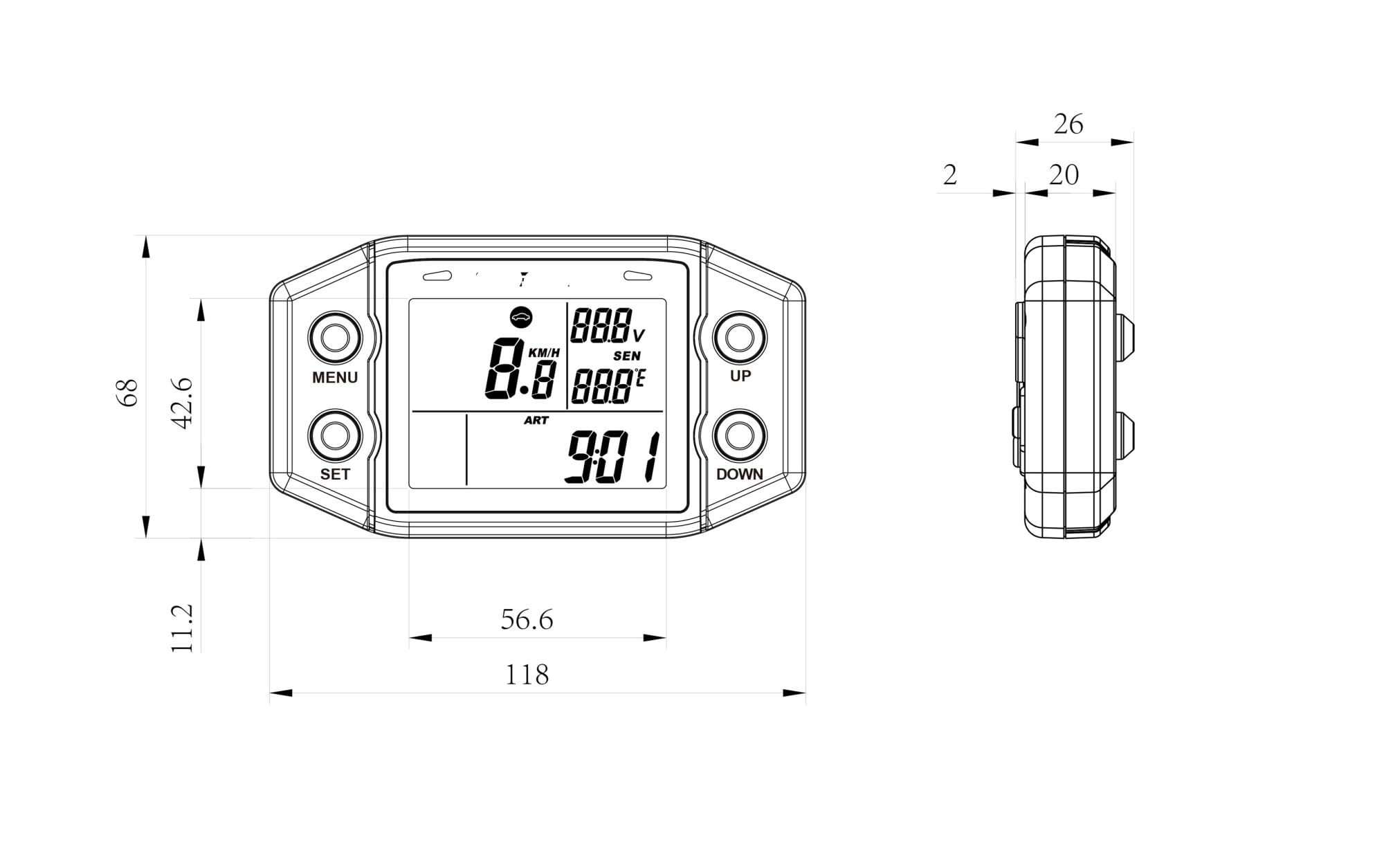 Velocímetro Digital Medidor velocidad, contador horas | Medidor velocidad, contador horas multifunción, tacómetro digital de motor autoalimentado con voltímetro, indicador de