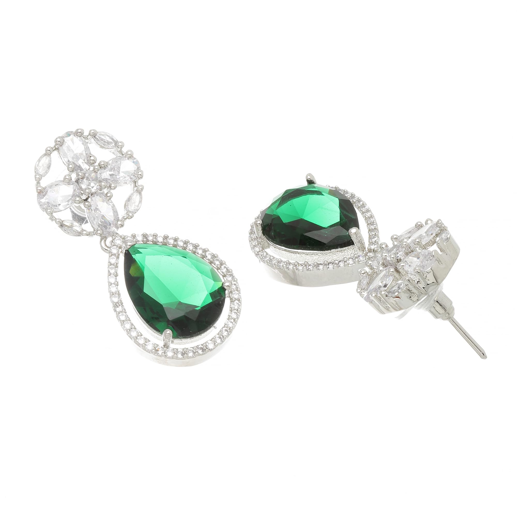 Rhodium-Plated Teardrop & Floral Drop Earrings