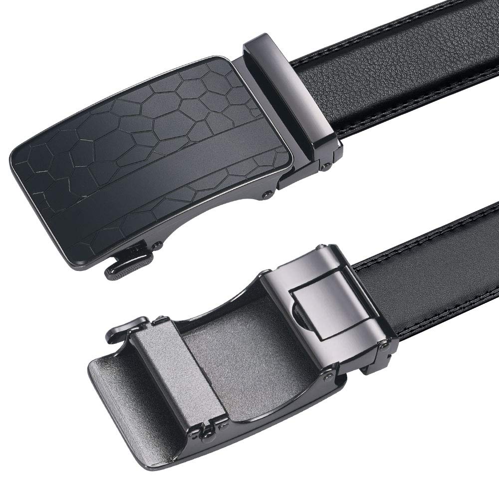 flintronic ® Cintura da Uomo in Pelle con Fibbia Automatica, Moda Cintura a Cricchetto 3.5cm * 130cm, con Portachiavi e Confezione Regalo