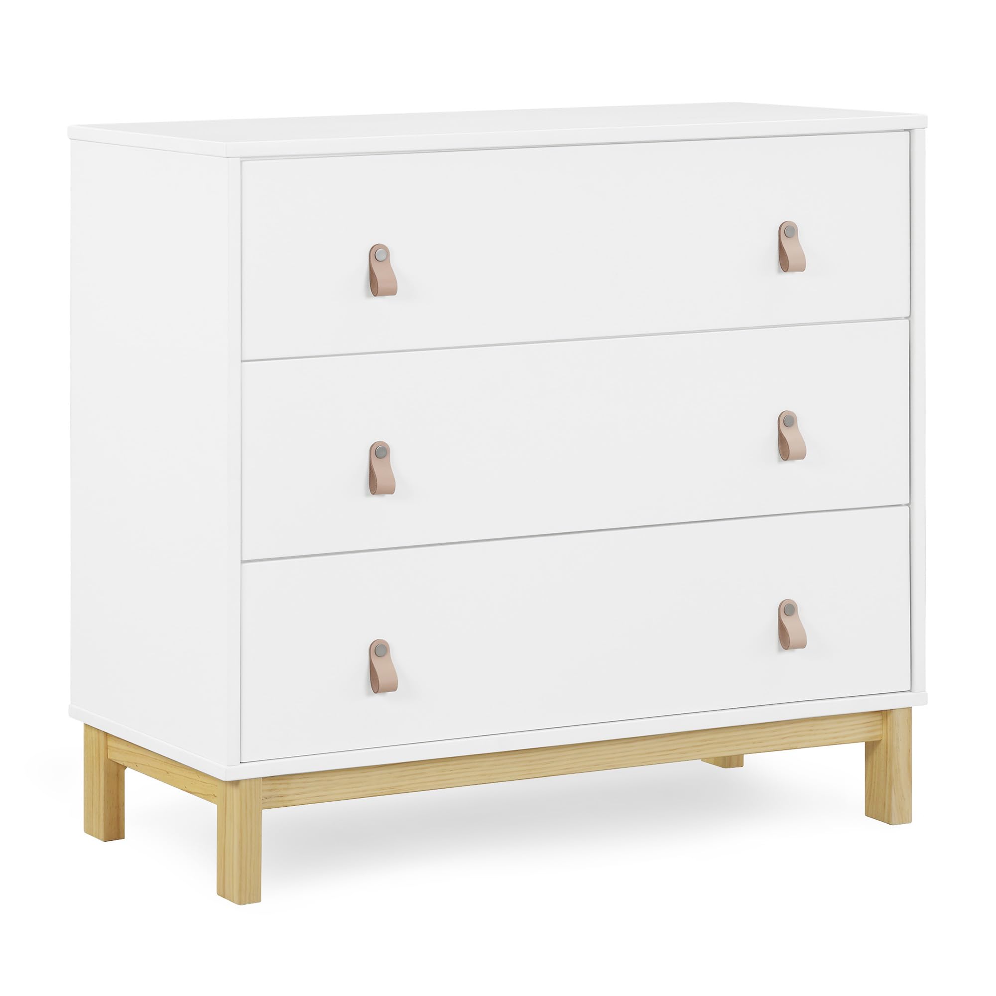 Delta Children babyGap Legacy 3 Drawer Dresser with Leather Pulls and Interlocking Drawers, Bianca White/Natural