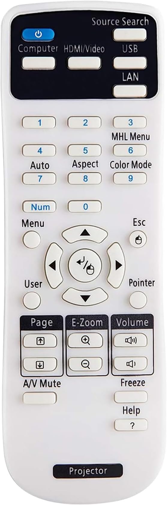 Replacement Epson Projector Remote Control for Epson Projector Home Cinema, Powerlite, EB, EX, VS, H, BrightLink, EMP Series Projectors