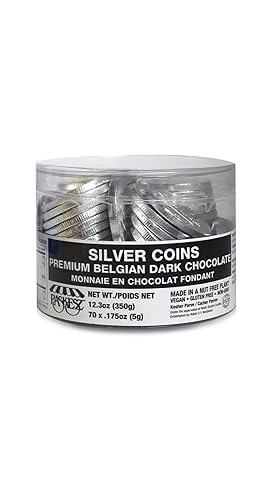 Only Kosher Candy Moneda de gelt de chocolate Hanukkah sin nueces, Kosher Parve Premium Belga Dark Chocolate Silver Coin Tub para regalos del día de