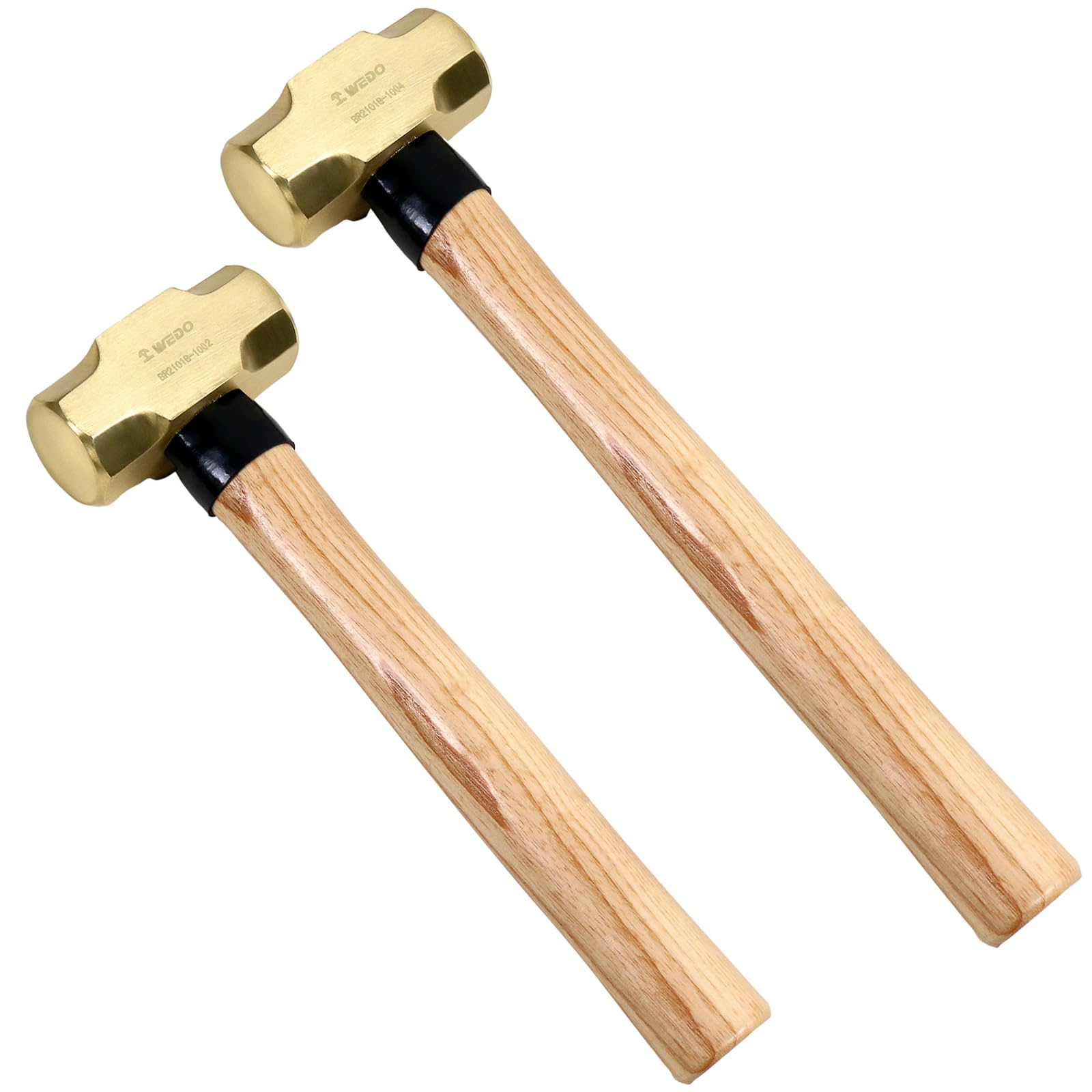 WEDO 2PCS Brass Sledge Hammer Set,1lb+2lb, Wooden Handle, Die