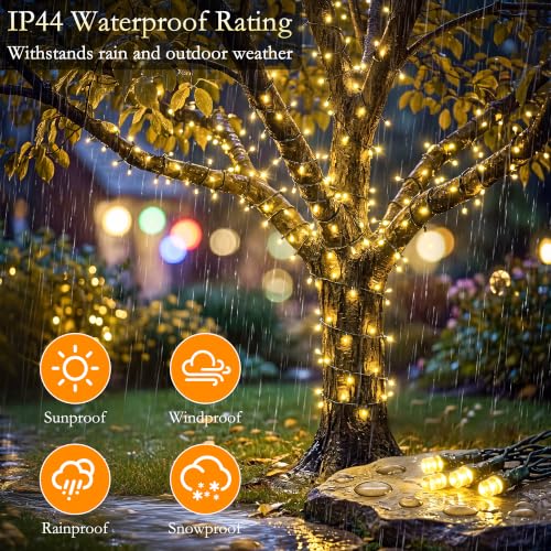 Image of 132FT 400 LED Warm White Fairy Lights, Dark Green Wire 8 Modes Timer, IP44 Waterproof Outdoor Indoor String Lights for Patio Garden Backyard Bedroom Classroom Weeding Christmas Decor