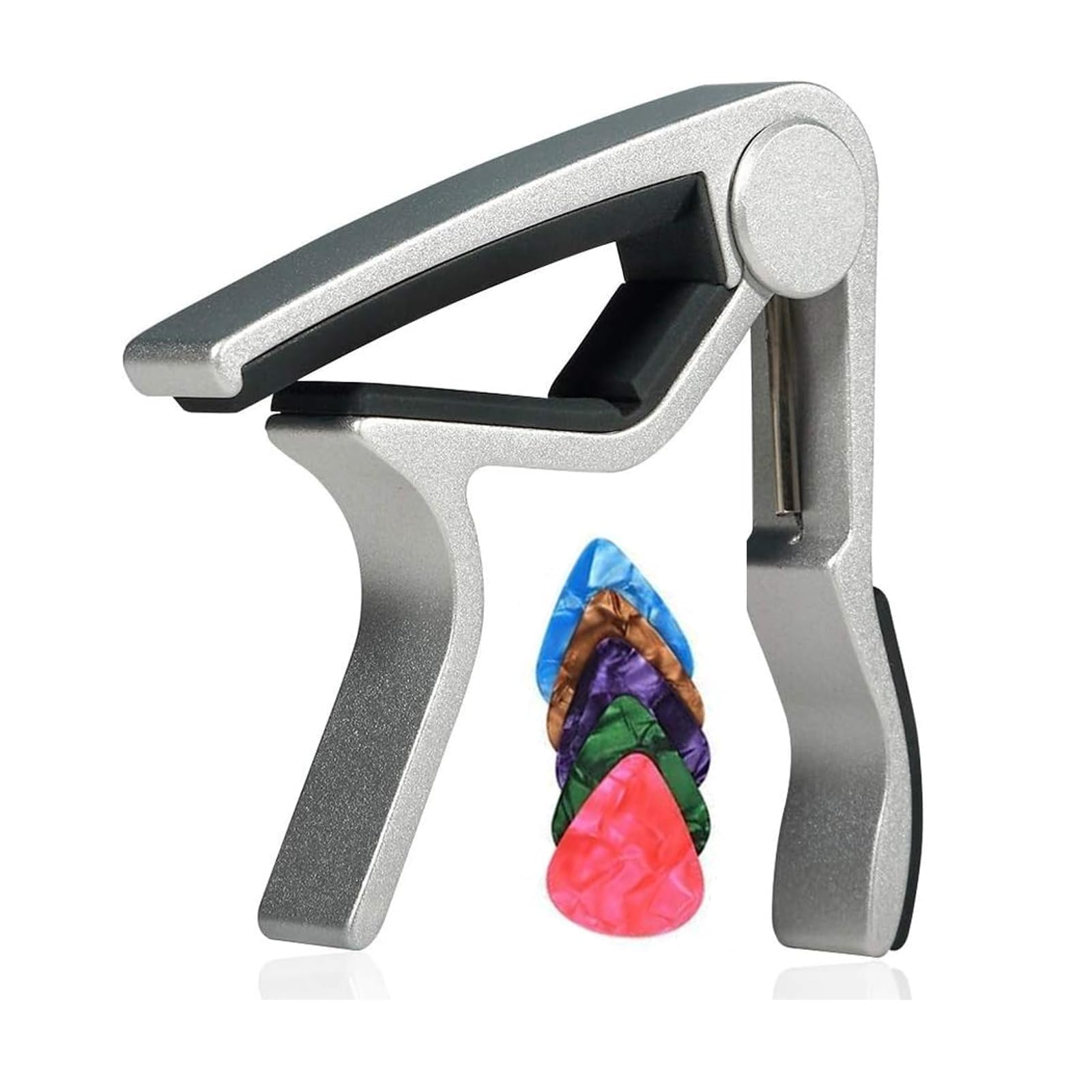 Guitar Capo Quick Change Capos for 6-String Acoustic for Acoustic Guitars Electric Guitars Capo with 5 Picks Durable and Lightweight Design Silver