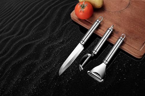 Juego de pelador de 3 piezas con cuchillo mango de agarre suave negro y plateado 7 x 25 AZ1