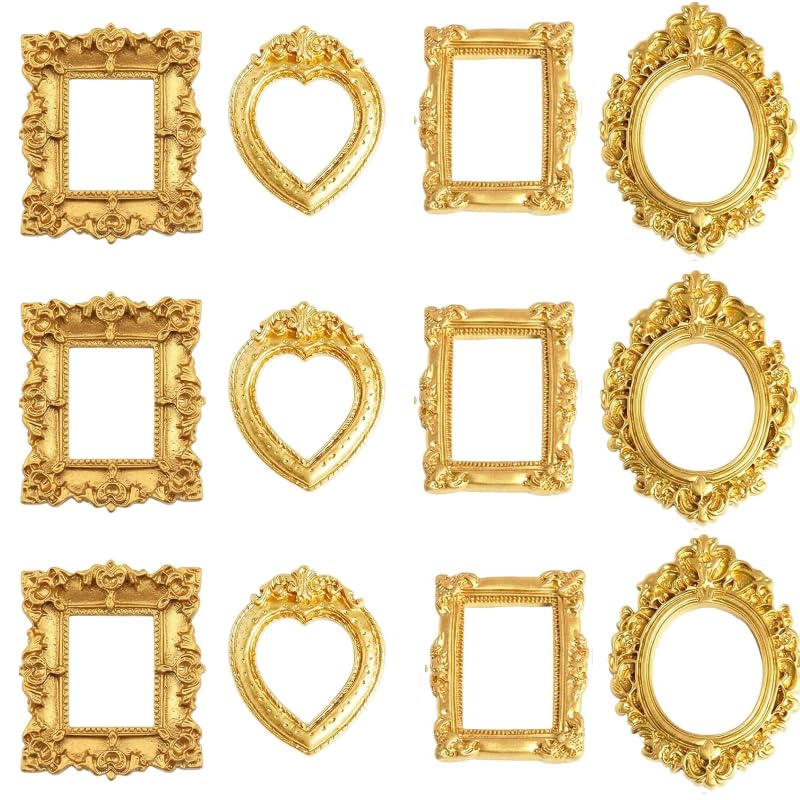 SIHPTO 12PCS Gold Mini Picture Frames Vintage Miniature Photo Frame