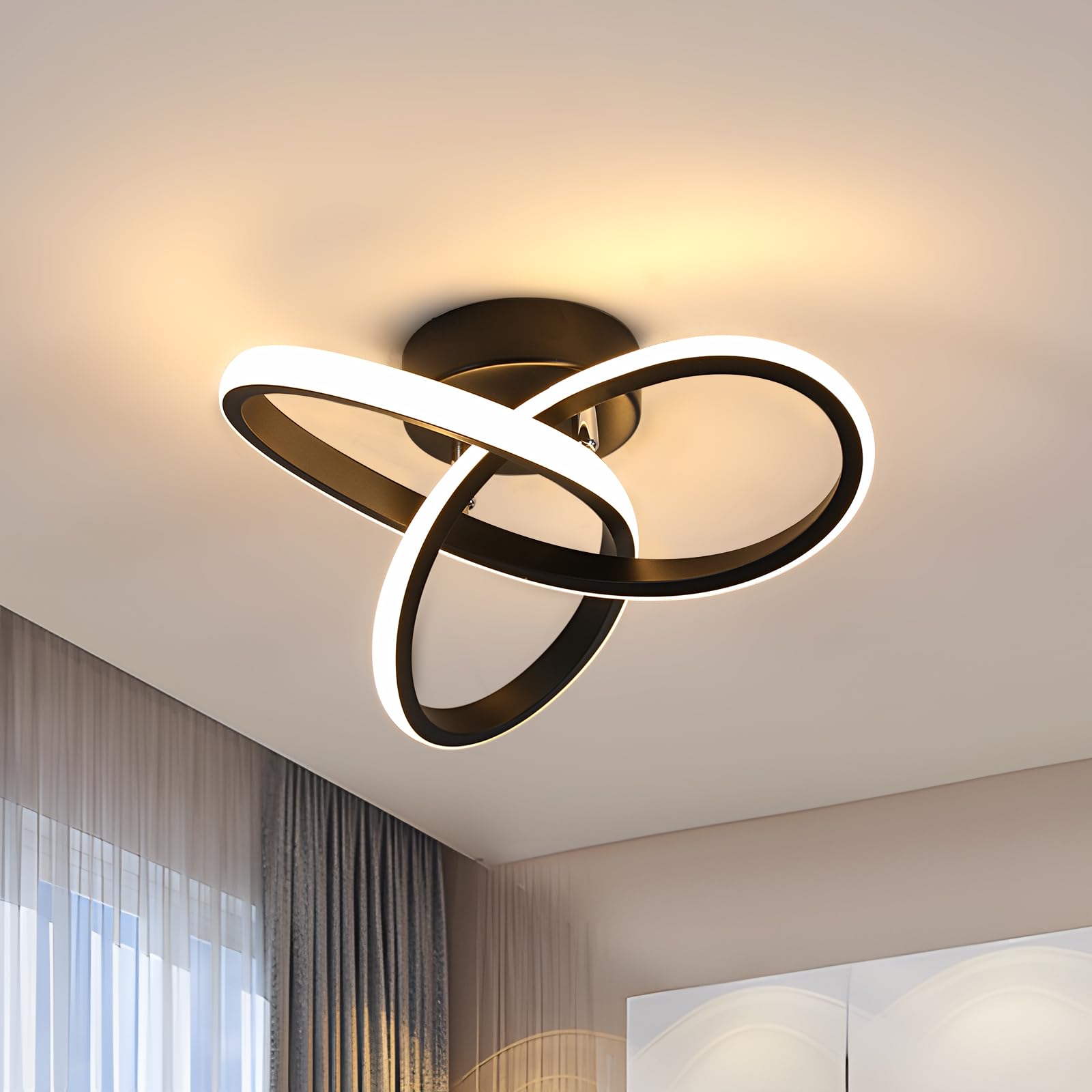 Goeco Modern LED Ceiling Light, 22 W Ceiling Light, Ceiling Lights for Living Room, Bedroom, Kitchen, 3000 K Warm Light, Black