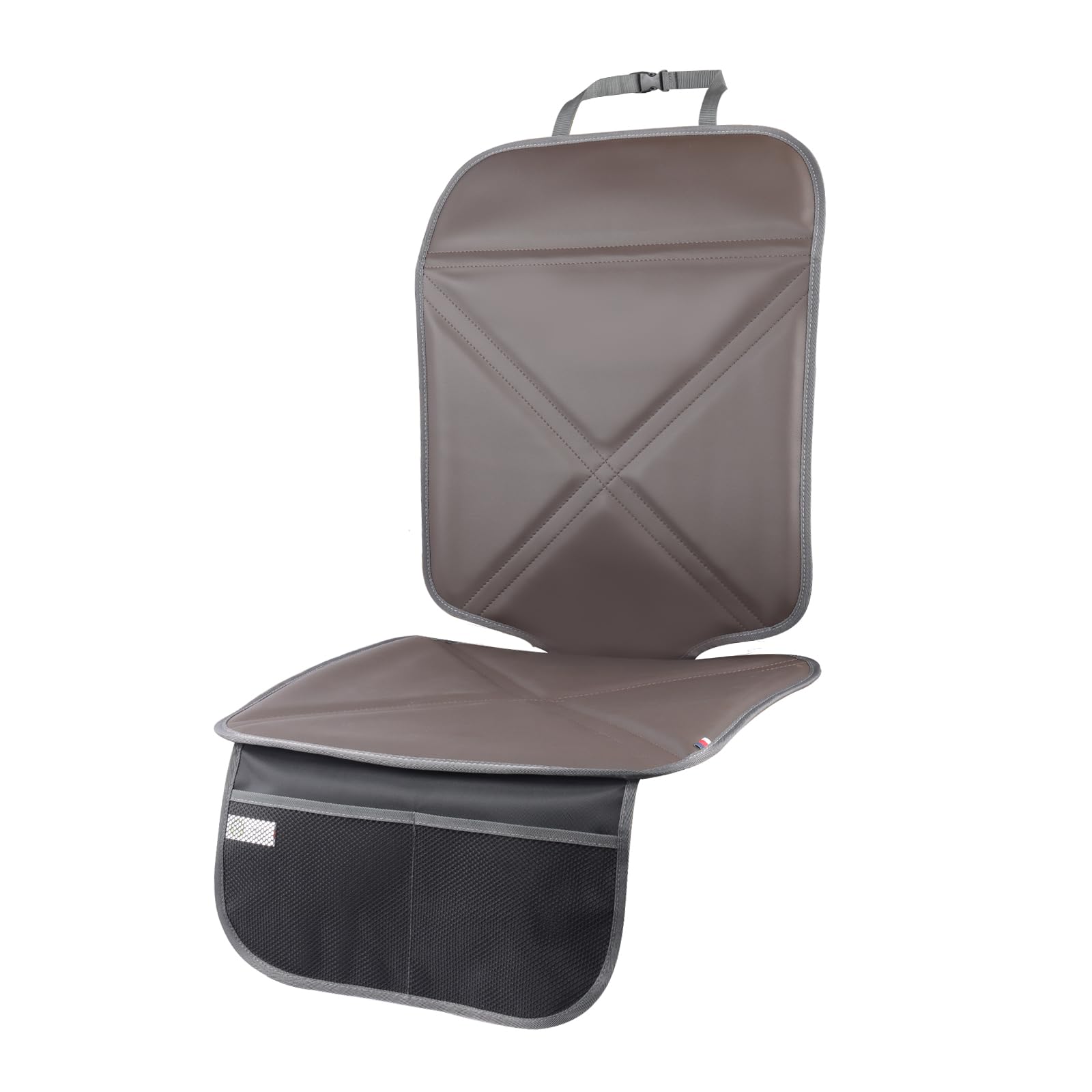 Car Seat Protector Leather Waterproof Child Safety Seat Protector Cover with Thick Pad and 2 Large Pockets Durable Kick Mat for All Auto Seat (Brown)
