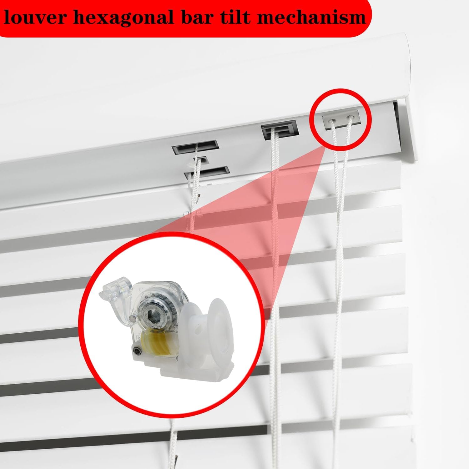 1 PCS Tilt Mechanism for Hexagonal Rod Horizontal Blinds Pre-Corded Low Profile Cord Tilt Control 1/4 "Hexagonal Hole