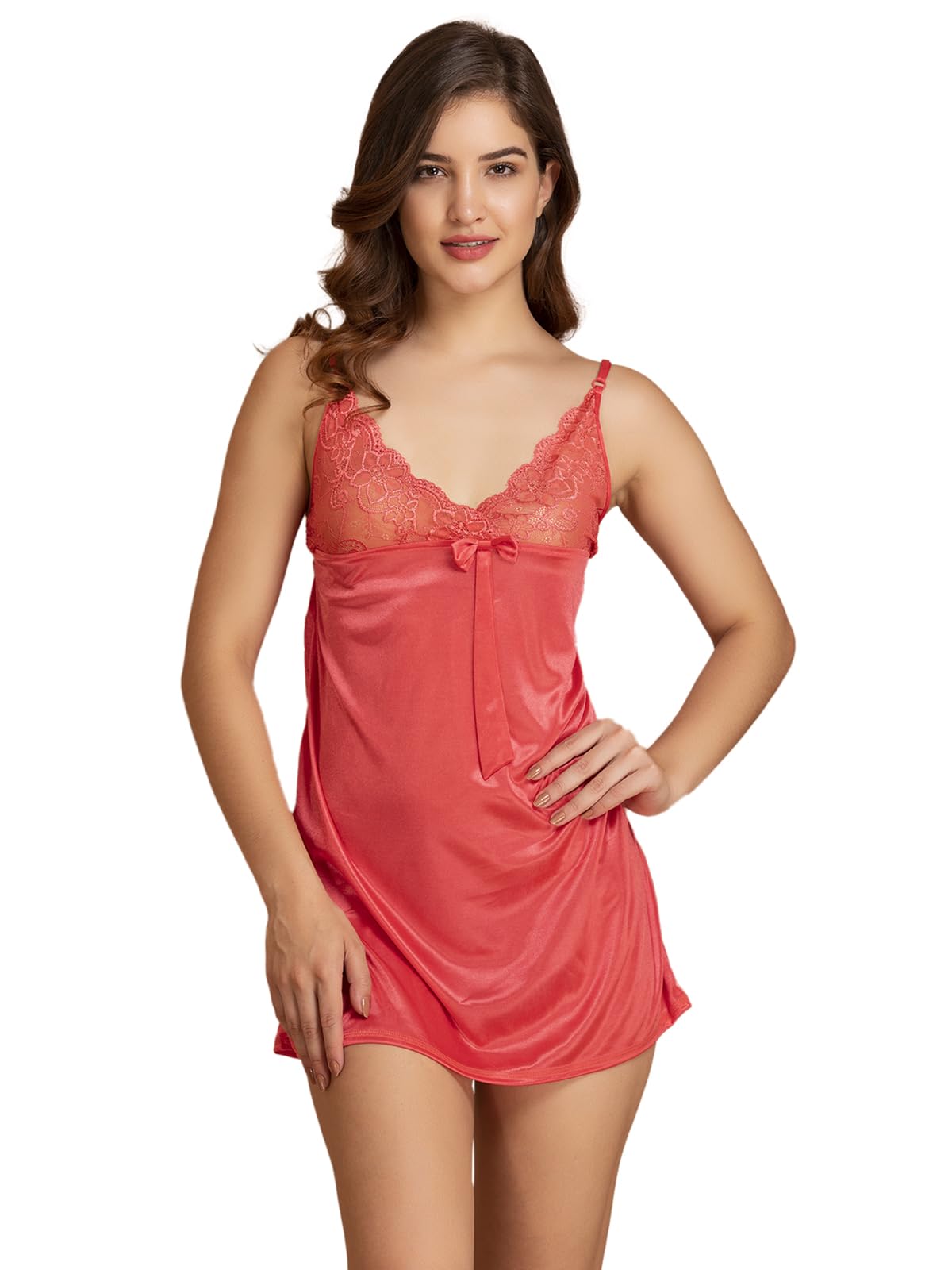 clovia Women's Satin Solid Above The Knee Nightdress (NS0466P16_M_Orange_Medium_Orange_M)-picture-11