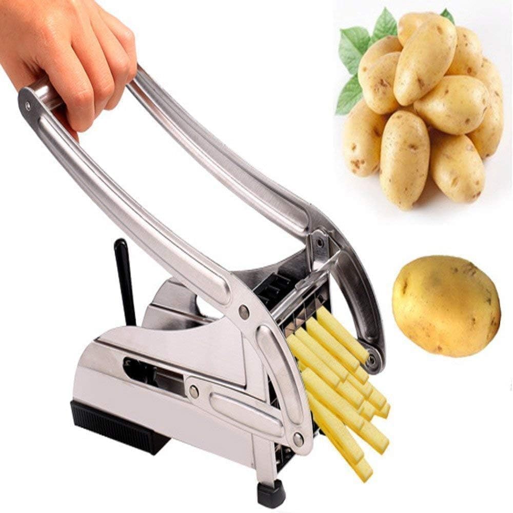 Stainless Steel Potato Chipper & French Fries Cutter with 2 Interchangeable Blades | Heavy Duty Potato Cutter Machine for Chips, Fries & Vegetable Sticks | Kitchen Slicer Chopper for Home