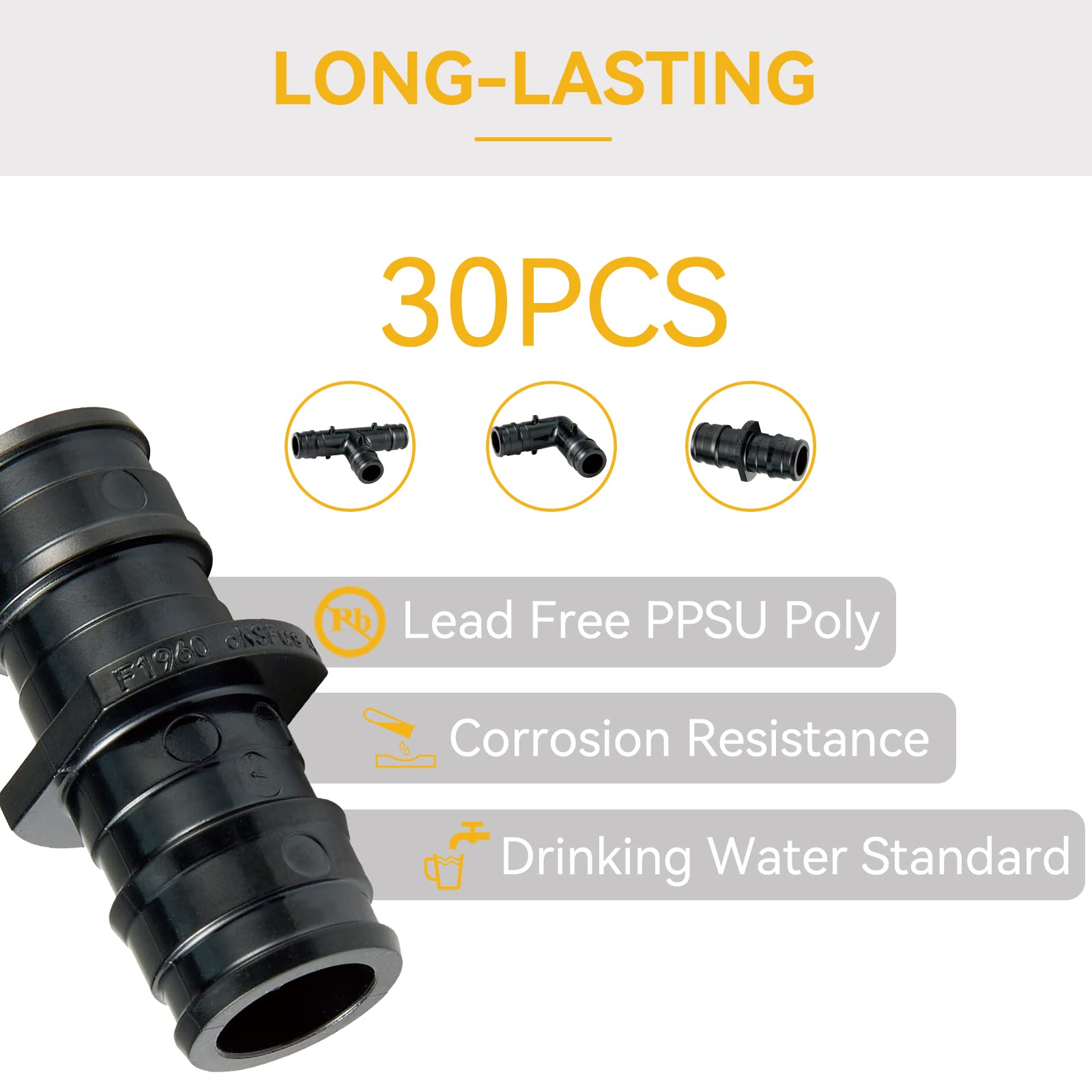 PEX A - Accesorios de expansión de polietileno, 3/4 pulgadas, PPSU PEX-A, codo (10 piezas) + T (10 piezas) + acoplamiento recto (10 piezas) PEX-a conexión de tubo en fontanería
