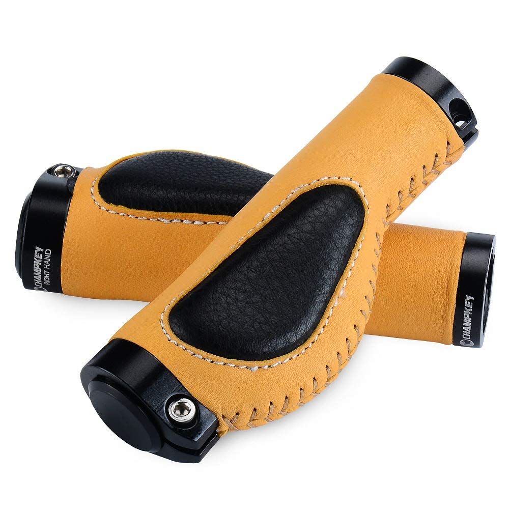 Fahrradgriffe Fahrradgriff Aluminiumlegierung Lock Ring Leder Integriertes Mountainbike Lenkerbuchse Gehäuse Stoßdämpfung Griffe Fahrrad Griffe (Color : Yellow Black)