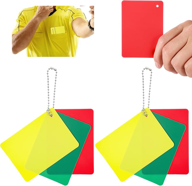 Tarjetas de penalización para árbitro de fútbol, ​​2 juegos de tarjetas verdes, rojas y amarillas para fútbol, ​​tarjetas de árbitro, tarjeta de árbitro de fútbol, ​​advertencia, retardo de expulsión, tarjeta de árbitro para competición deportiva, accesorios para árbitros