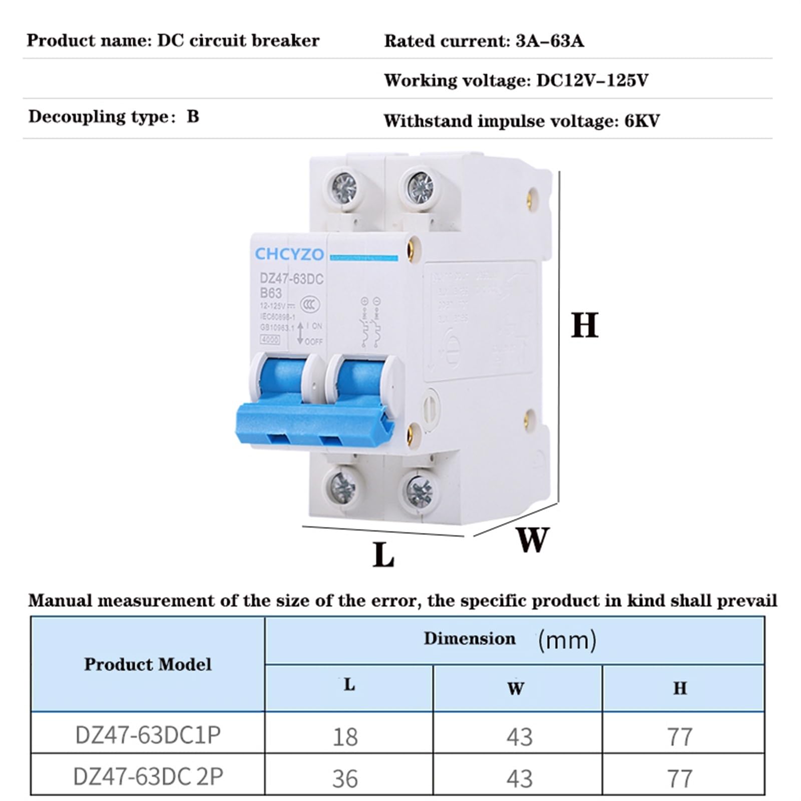 DC Schalter 1P 2P 12V 24V 36V 48V 96V 120V DC Automatischer Schalter Solar Leistungsschalter Mini 80/100A 150A 200A 250A Trennschalter (2P DC120V,25A)