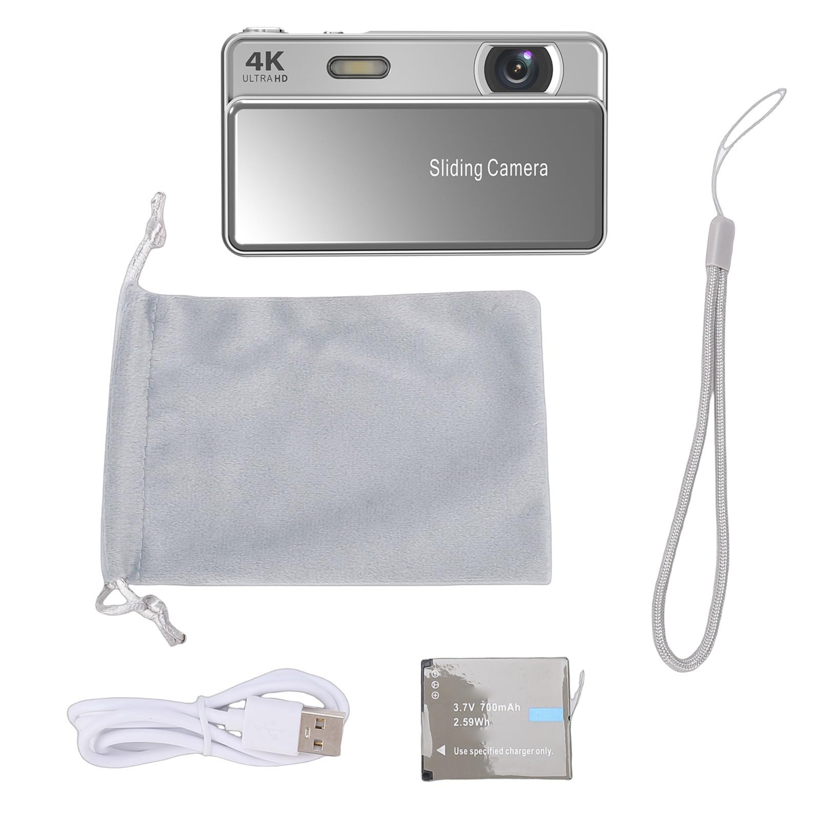 Videocamera Digitale 64MP, Autofocus, Registrazione 4K, per Riprese Sportive e Vlogging (Silver) | Videocamera Digitale HD con Zoom Digitale 16X e Sensore CCD, Schermo da 2,8 Pollici, Ideale per Adolescenti e Adulti