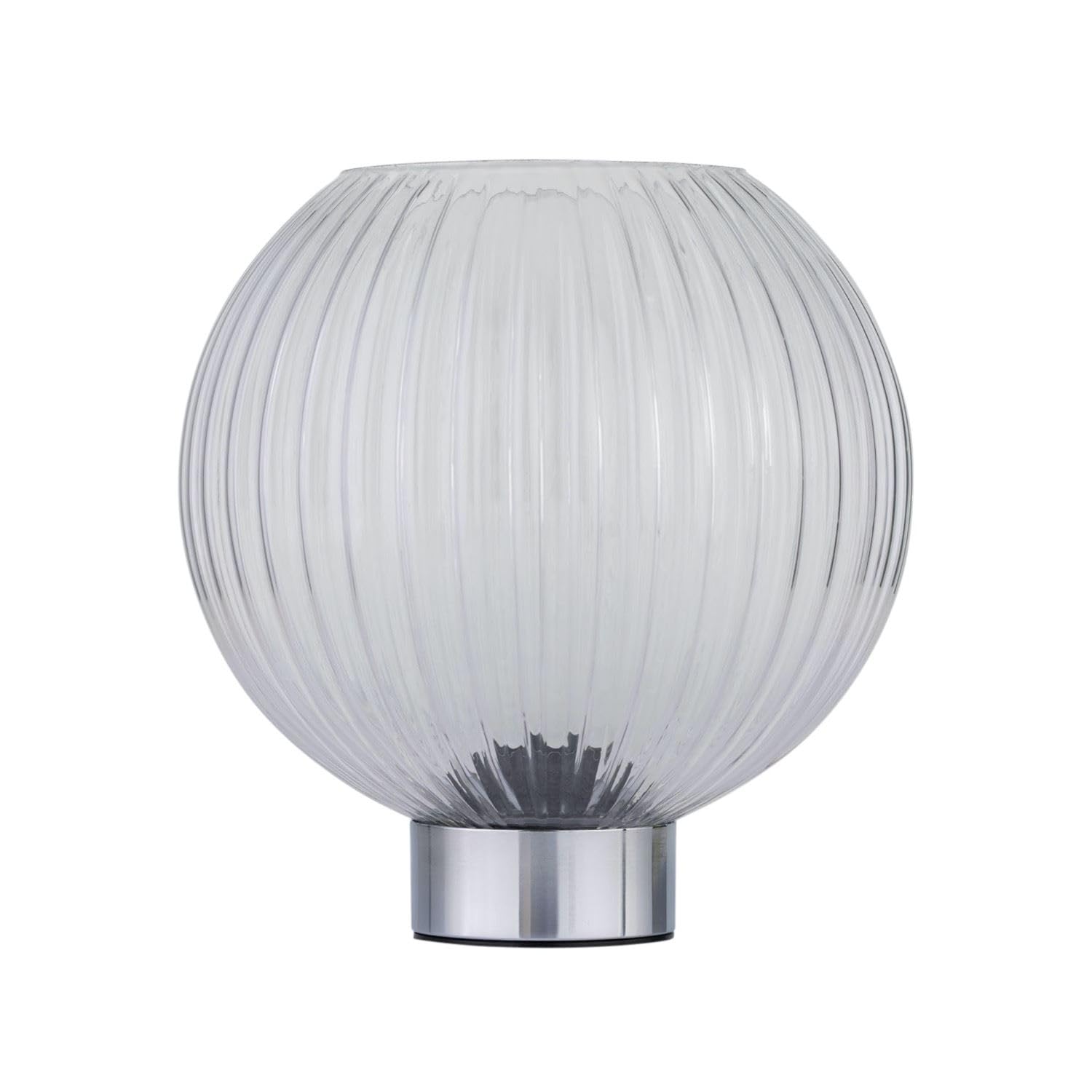 Firstchoicelighting Chrome & Clear Battery Operated Table Lamp Or Bedside Light, Chrome With Clear Ribbed Glass, 2W S14 Bulb Included, 22Cm Height