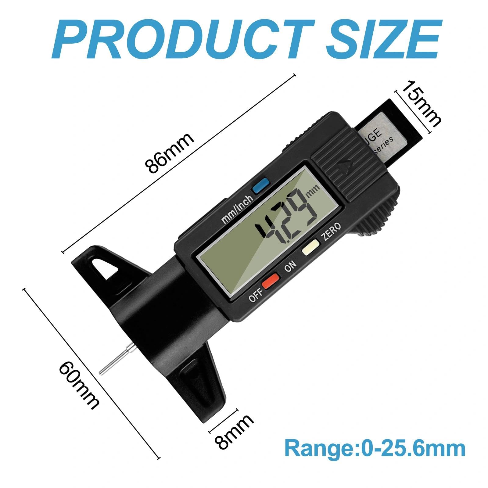 Gvolatee 2 piezas Digital Medidor Profundidad Neumaticos, Medidor de Profundidad de los Neumáticos con Pantalla LCD, Medidor Banda de Rodadura de Neumáticos para Coches Furgonetas Camiones Motocicleta