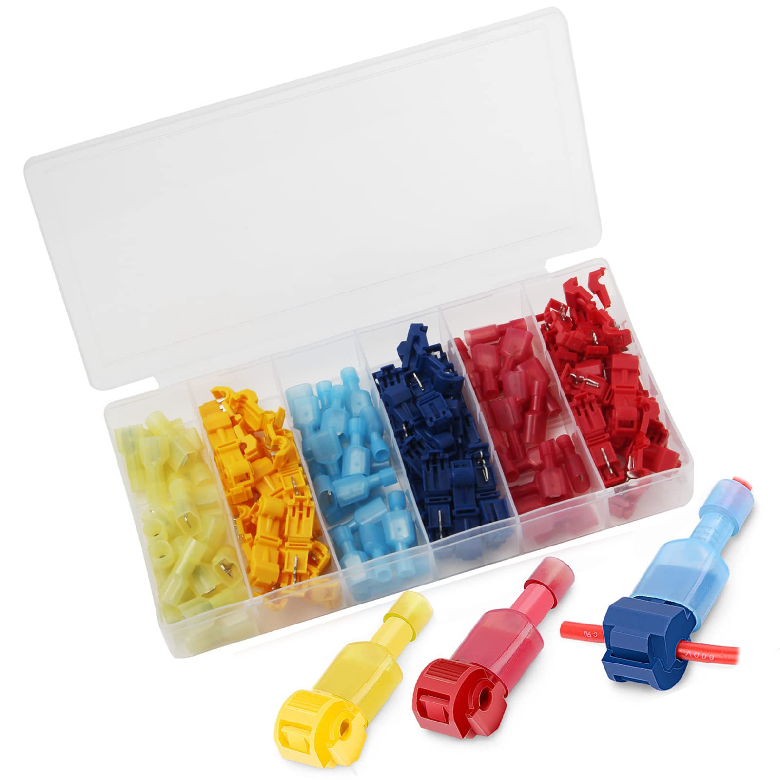 Connettori Per Cavi T-Tap Terminali Per Cavi Elettrici Autospelanti Terminali A Forcella Maschio Isolati A Sgancio Rapido Kit Assortimento Con Custodia,360pcs