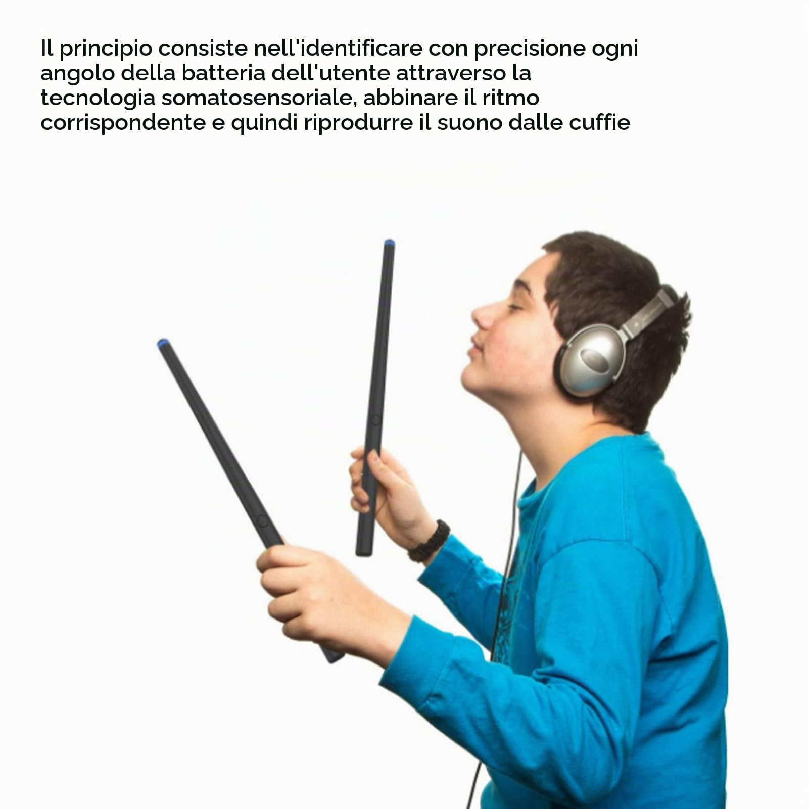 Bacchette per Batteria ad Aria, Batteria Elettronica virtuale Portatile con Pedali, Bluetooth e Funzione Midi, Bacchetta Elettronica per ritmi Rock Beat per Adulti e Bambini