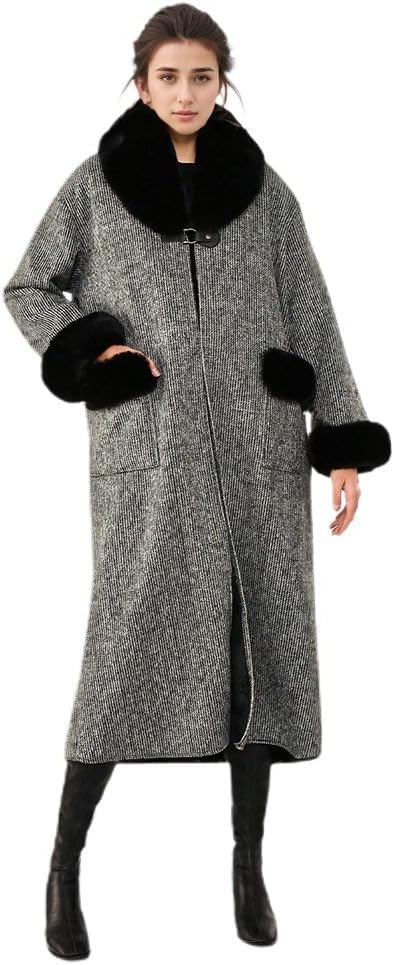 Women Winter Warm Faux Fur Jacket Thicken Cape Fur Collar Robe Coat Loose Knitted Cloak Shawl for Party Cocktail Daily