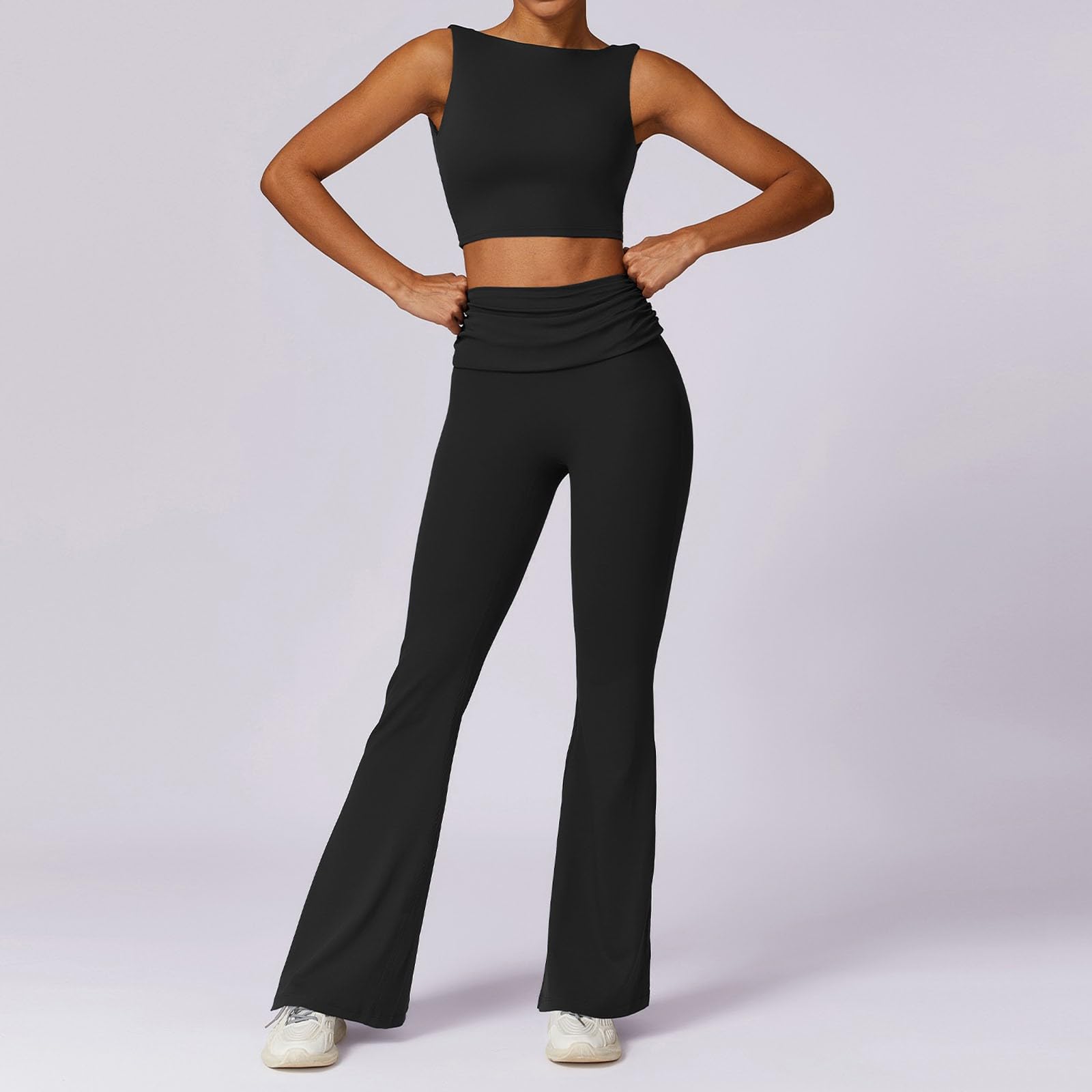 Survêtement pour femme - Baggy - Grandes tailles - Deux pièces - Long - Élégant - Pour l'été - Survêtement de loisirs - Yoga - Taille courte - Pour la maison - Tenue de loisirs - 2 pièces