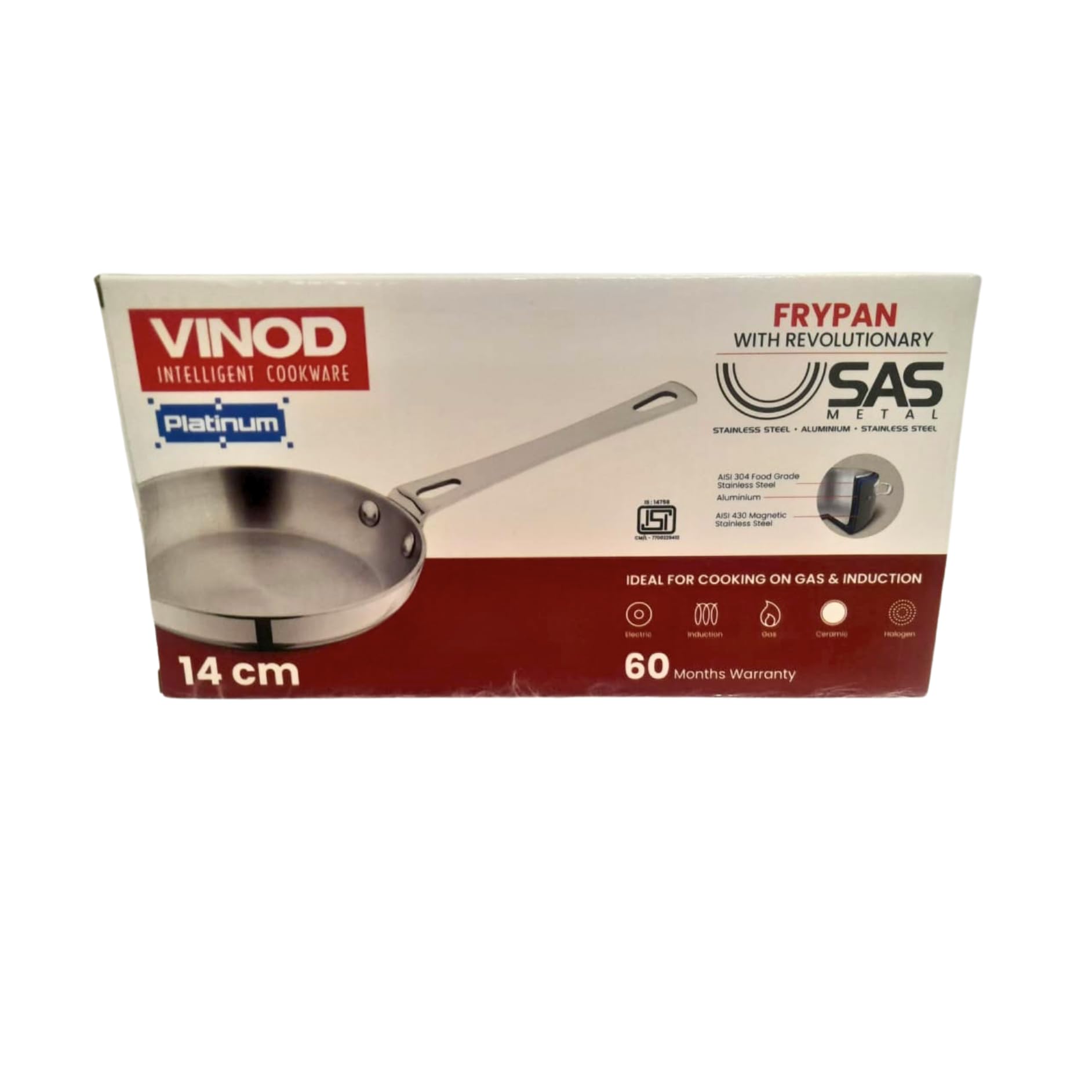 Vinod Platinum Triply Mini-Bratpfanne aus Edelstahl, 14 cm, kompaktes Design, induktionsfreundlich, vielseitige Bratpfanne, perfekt für das tägliche Kochen, Tadka, Braten, Omelett