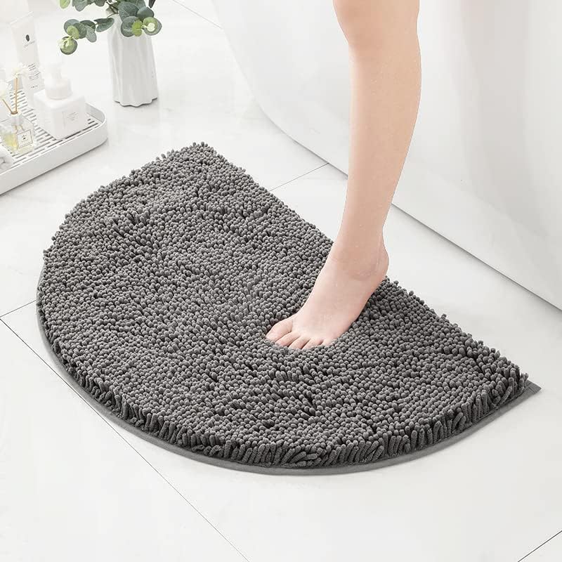 Tapete de baño absorbente de semicírculos, felpilla suave y gruesa, antideslizante, lavable a máquina, se seca rápidamente, tapete para pies peludos
