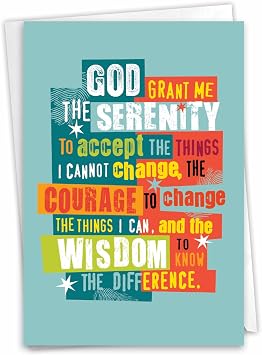 NobleWorks - Sobriety Recovery Greeting Card 5 x 7 Inch with Envelope - Encouragement, AA Recognition Stationery Notecard - Serenity Sobriety Prayer C3688AAG