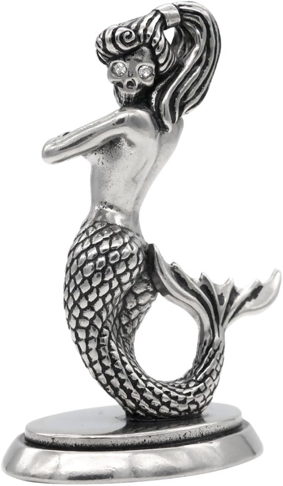 Controse Silver-Toned Stainless Steel Mermaid Skull Statue