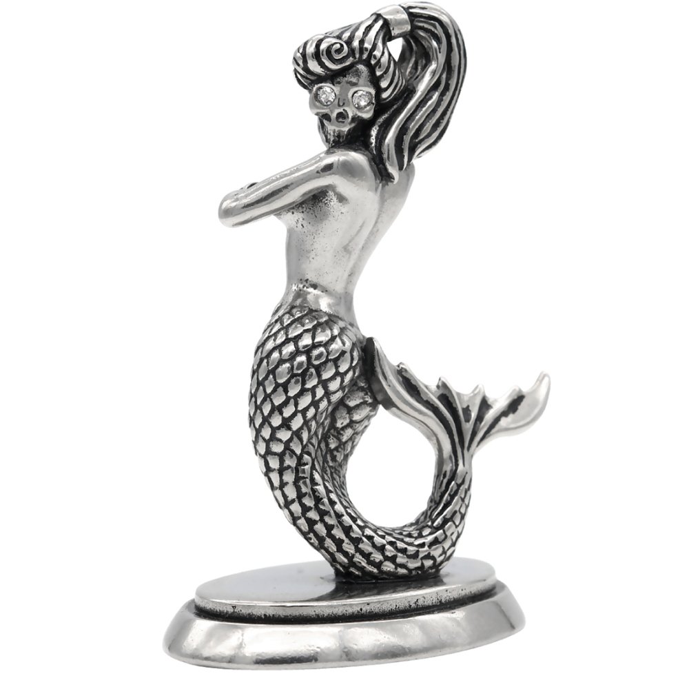 Controse Silver-Toned Stainless Steel Mermaid Skull Statue