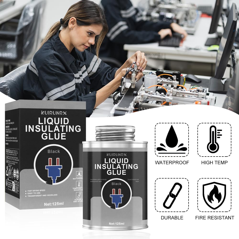 Colla per Nastro Isolante Liquido, 125ML Isolante Nero Gomma Liquida, Resistente al Calore Cavo Isolante Liquido Nastro Isolante per Cavi Isolamento Interno Esterno