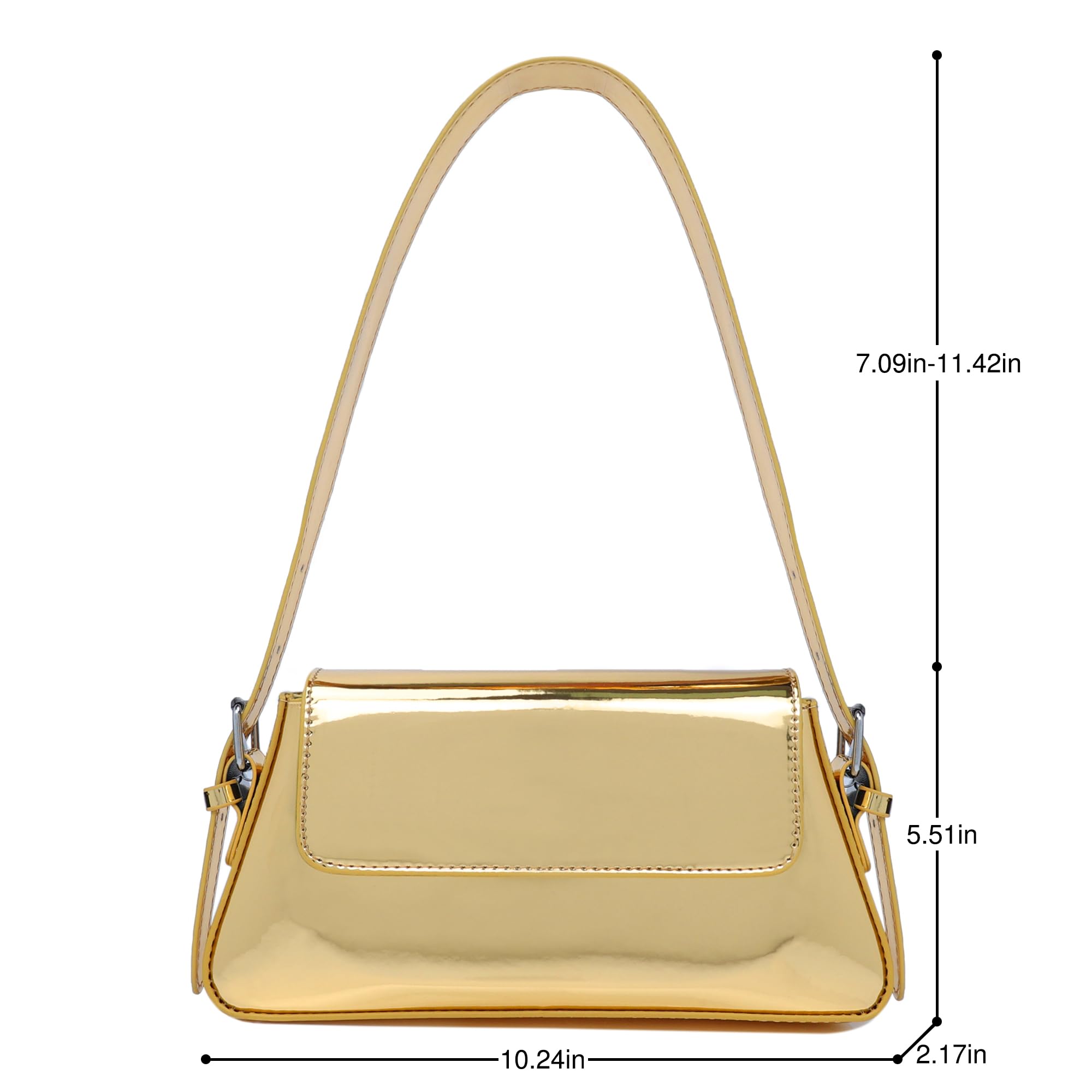Bolso de hombro pequeño para mujer, lindo bolso de mano hobo de noche, bolso de mano Y2K plateado brillante para fiesta, graduación, boda, Oro, Pequeña 7
