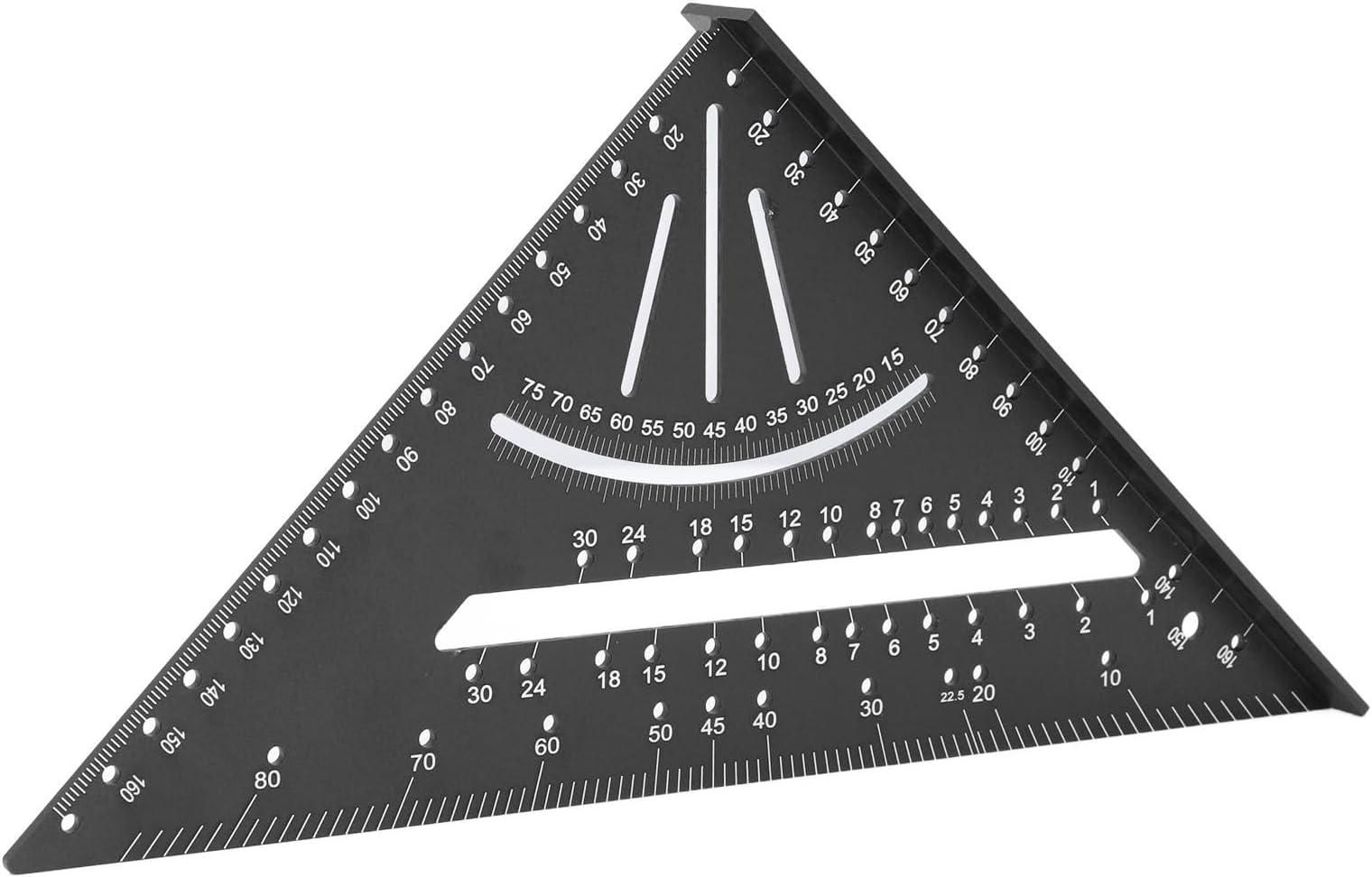 Triangle Ruler Alloy Metal Triangle Ruler Protractor 30 45 60 90 Degree Woodworking Protractor Layout Measuring Tool for Engineer Carpenter (Black)
