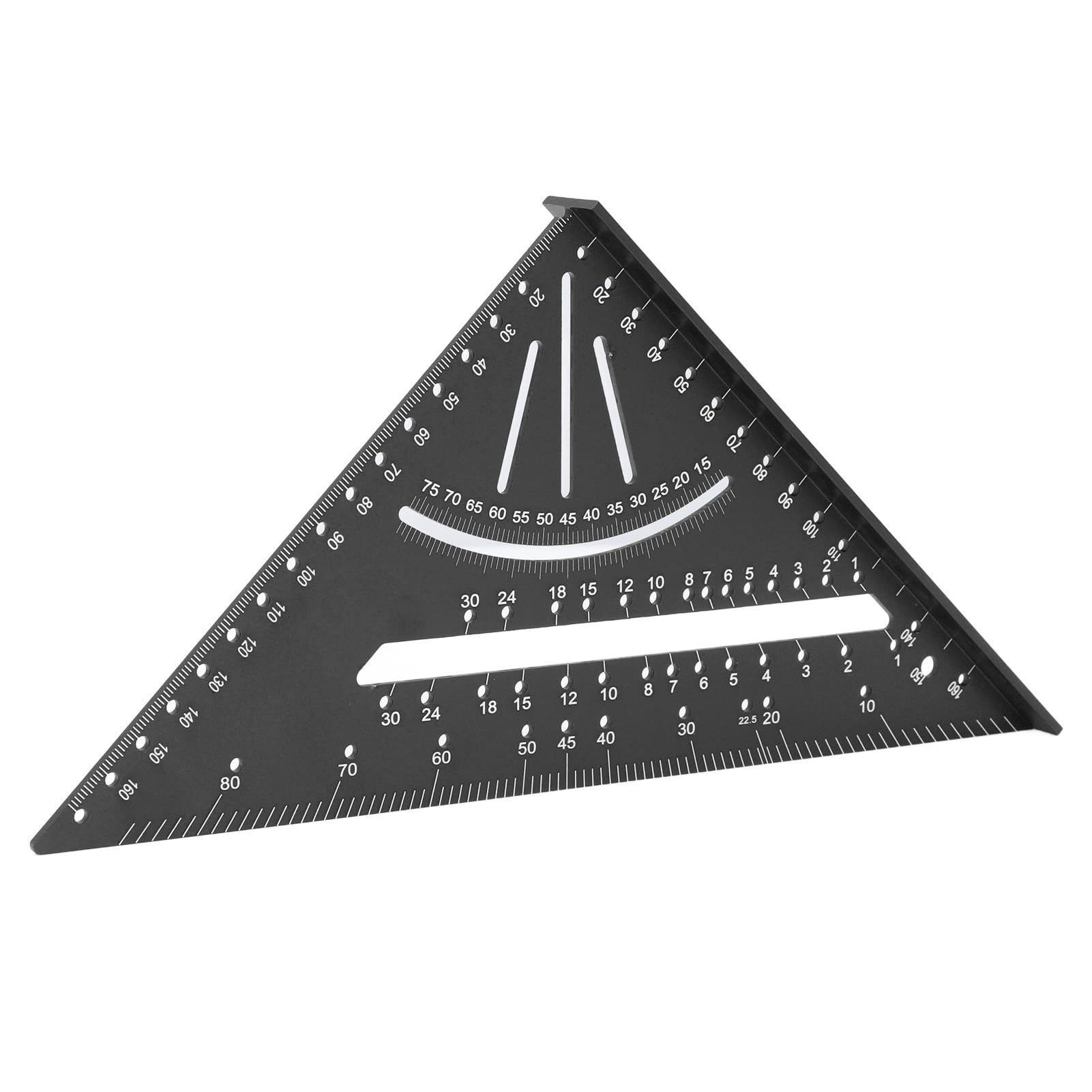 Righello Triangolare in Alluminio, Righello Triangolare per la Lavorazione del Legno con Scale Precise a 30°, 45°, 60° e 90°, Righello ad Angolo retto metrico inciso.