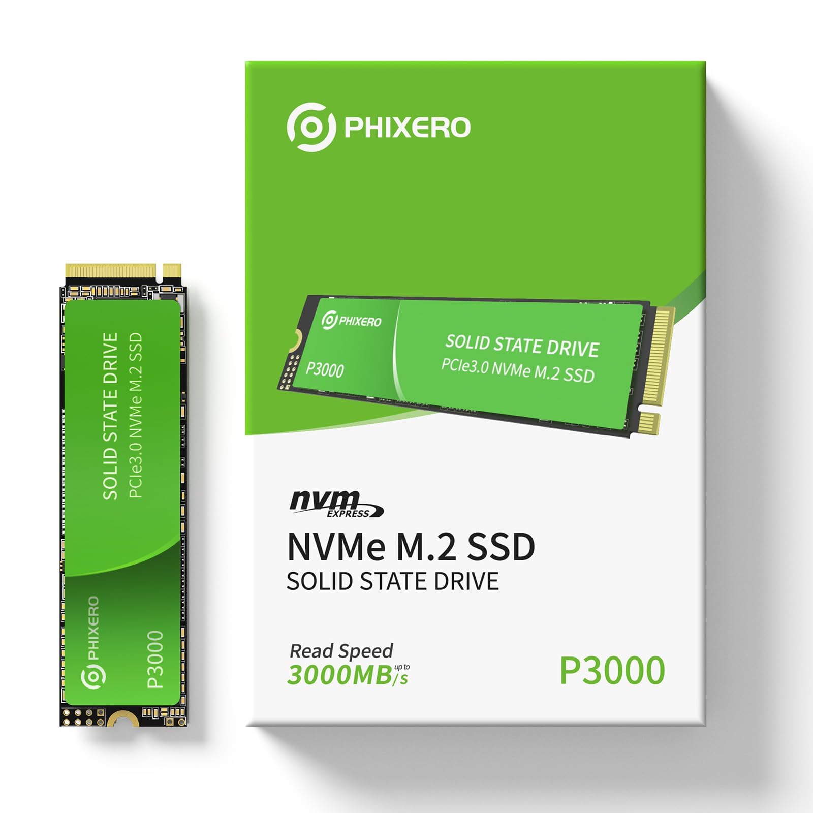 PHIXERO P3000 256GB NVME SSD、PCIe 3.0 Gen3x4、M.2 2280 NVMe