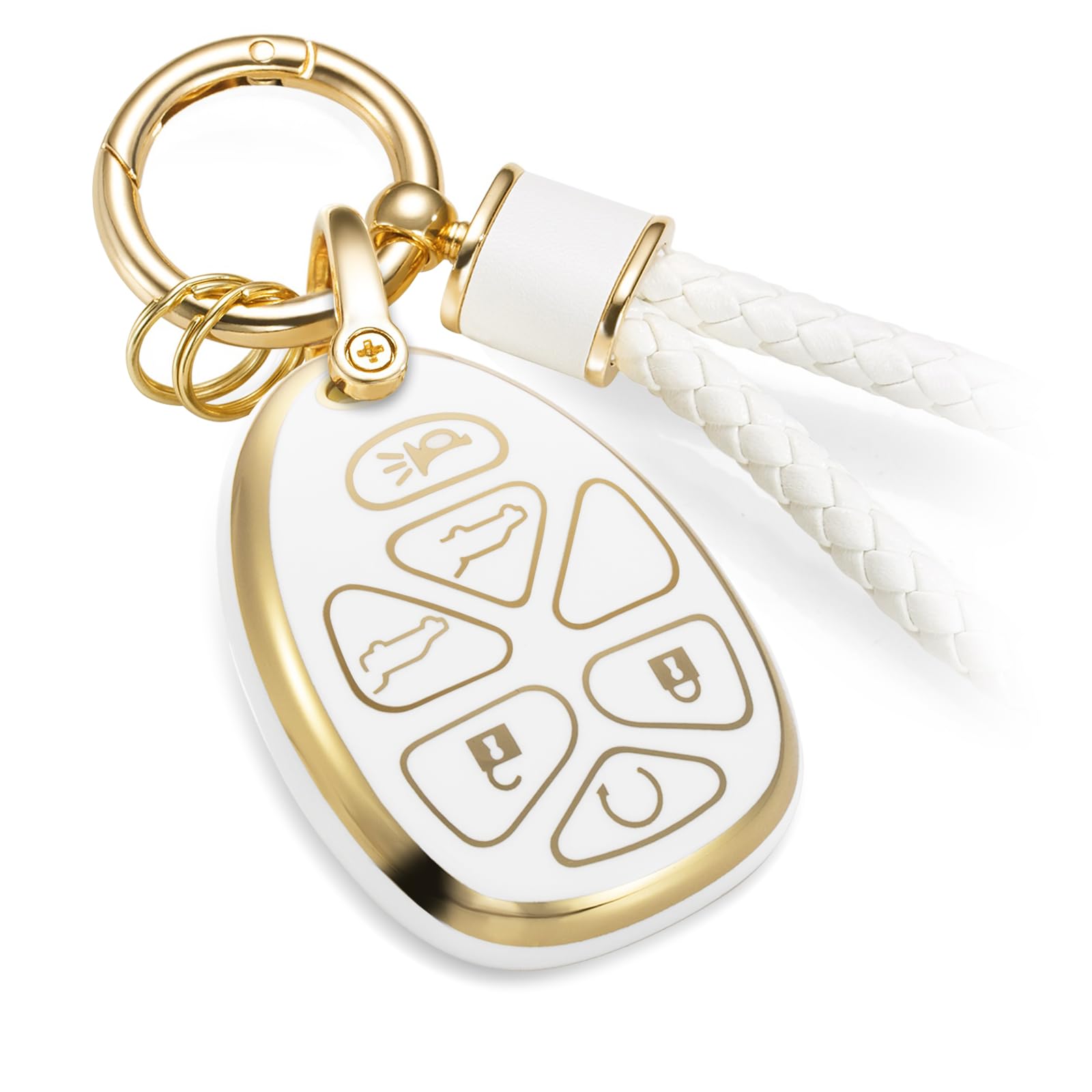 for Chevy Key Fob Cover with Metal Braided Keychain, Upgraded Soft Case for Suburban Tahoe Traverse GMC Yukon Cadillac ESV EXT Traverse (7 Button) Fob Shell (Gold,C2)