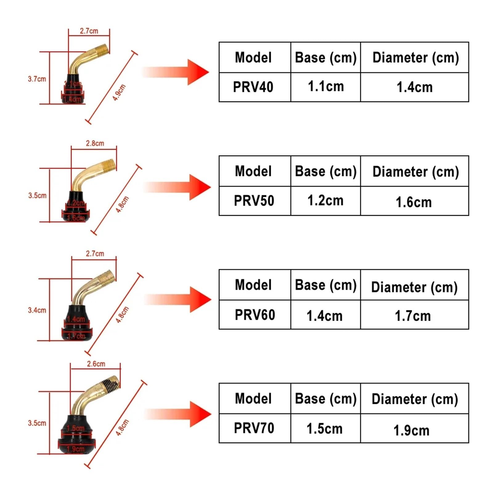 A ABSOPRO 12 Stück Universal PVR50 PVR60 PVR70 Reifenventil