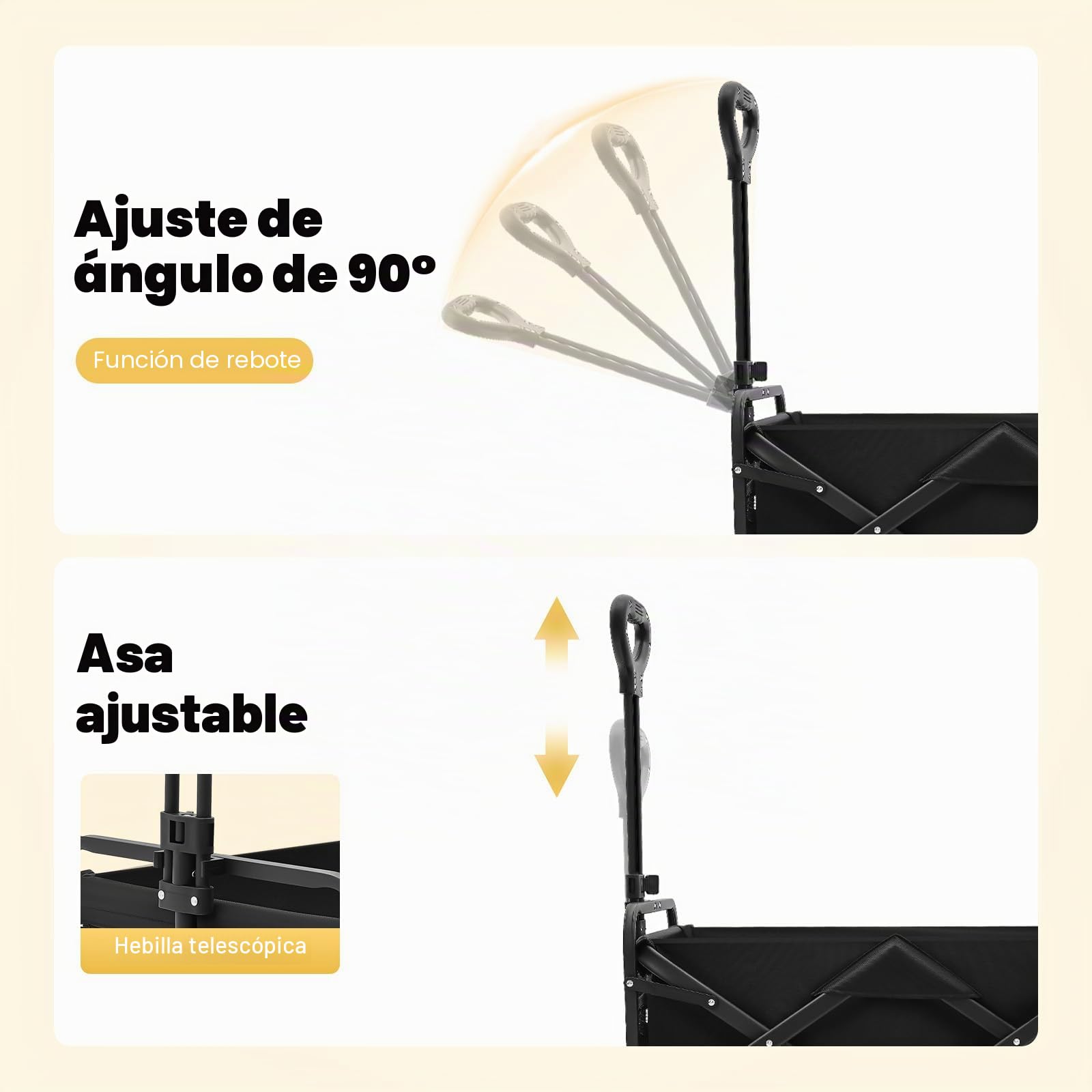 Carro plegable de hasta 80 kg – Carro de transporte con 2 soportes para copas para playa, jardín, camping y compras (ligero y resistente, negro)