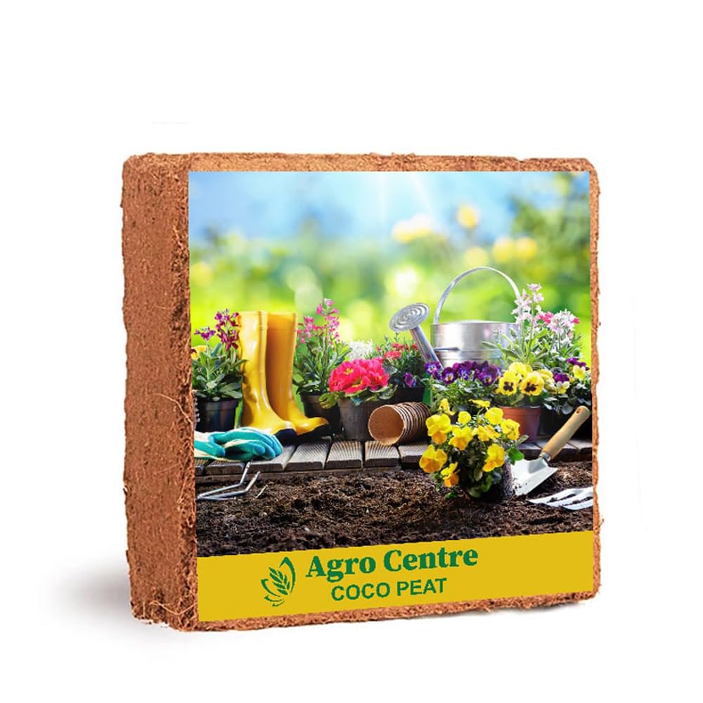 Agro Centre Coco Peat, Potting Soil or Garden Soil/Bricks Peat Compressed Organic Bricks - 100% All Natural Fertilizer Compost - Nutrient Coco Coir Brick Pellet - Expand Upto 55 L /1 Block /5KG