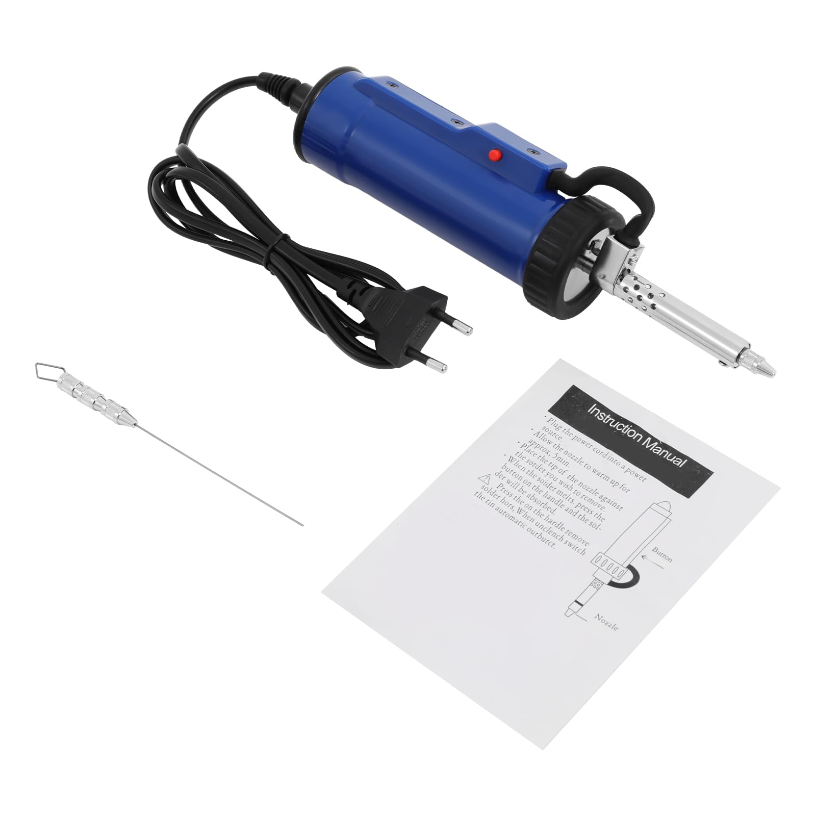 Bomba desoldadora 2 en 1, aspiración de estaño y calefacción, soldador, soldador, desoldador, desoldador, bomba de succión de estaño con 4 boquillas para desoldar (1 mm, 1,5 mm, 2 mm)
