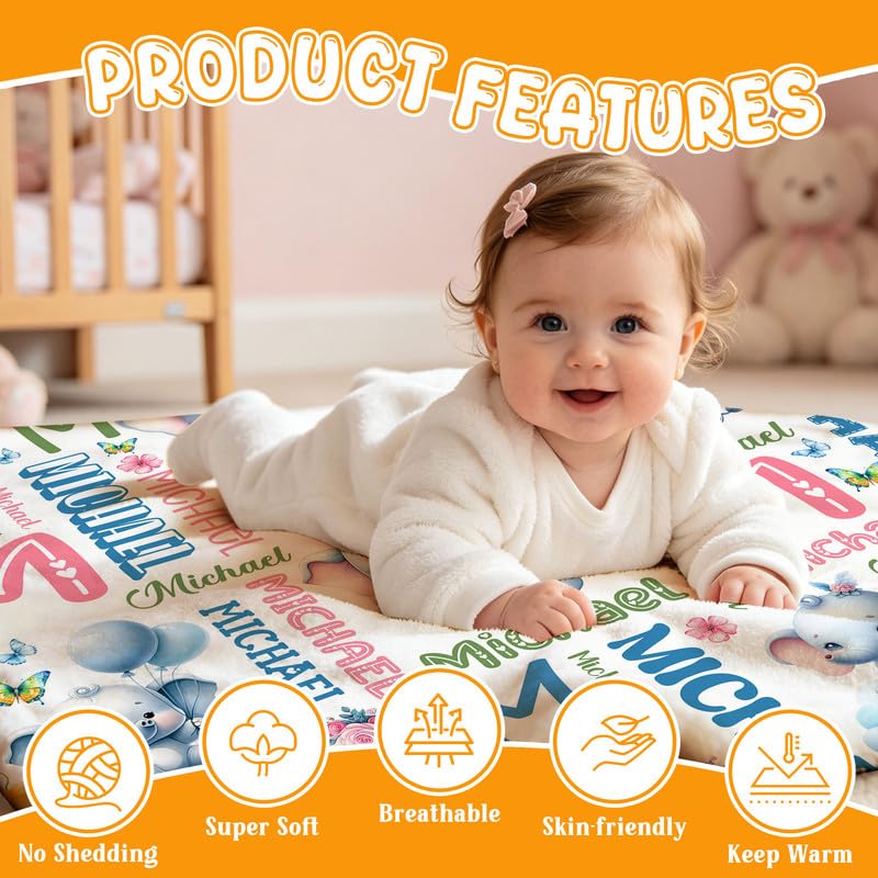 Image of Custom Elephant Blanket for Boys Girls,Ultra Soft Personalized Gifts Baby Blanket,Customized Throw for Toddlers Newborn Stroller Crib,40 inchx50 inch