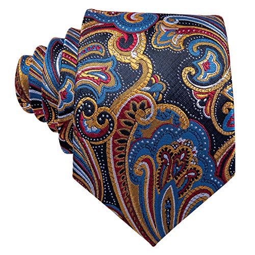 Image of Barry.Wang Men Ties Paisley Woven Silk Necktie Set with Pocket Suqare Cufflinks Formal