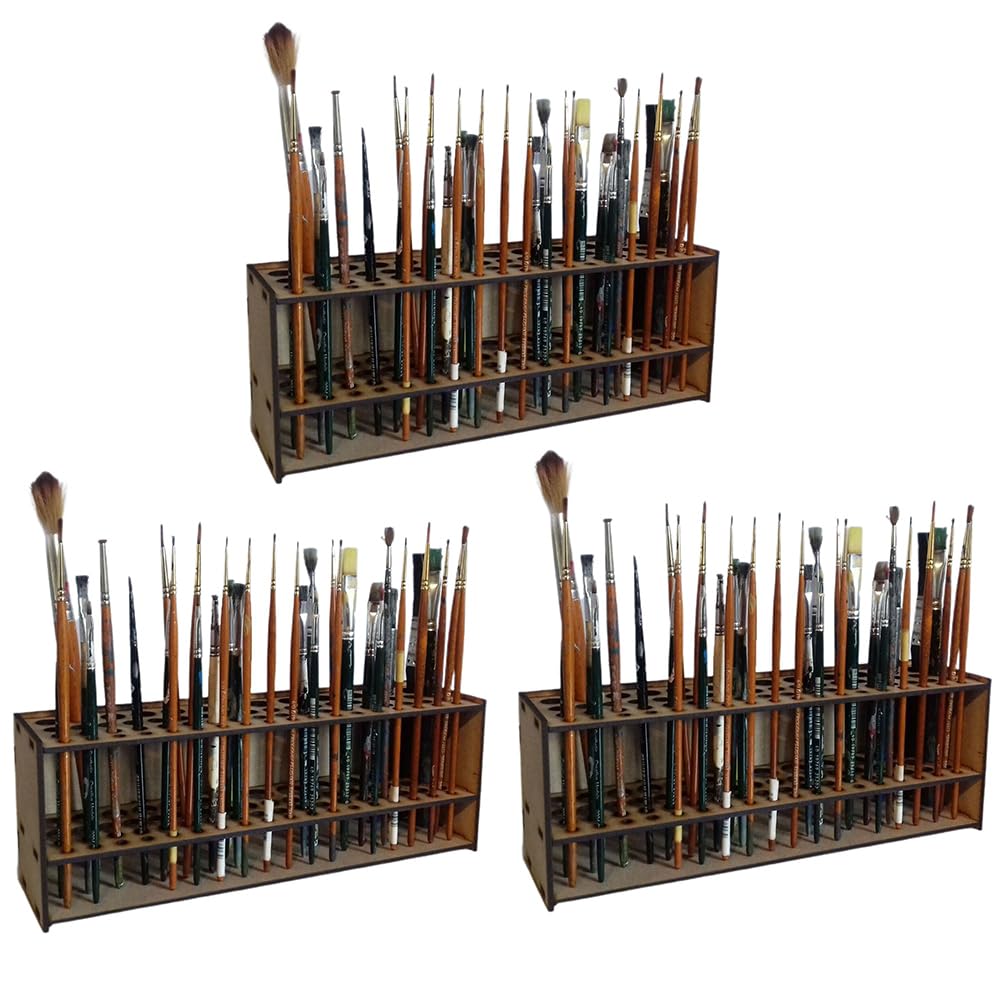 Porte-Pinceaux En Bois 67 Trous - Organisateur Pinceaux Peinture, Maquillage, Crayons Couleurs, Support Mural Ou Bureau, Rangement Artistique