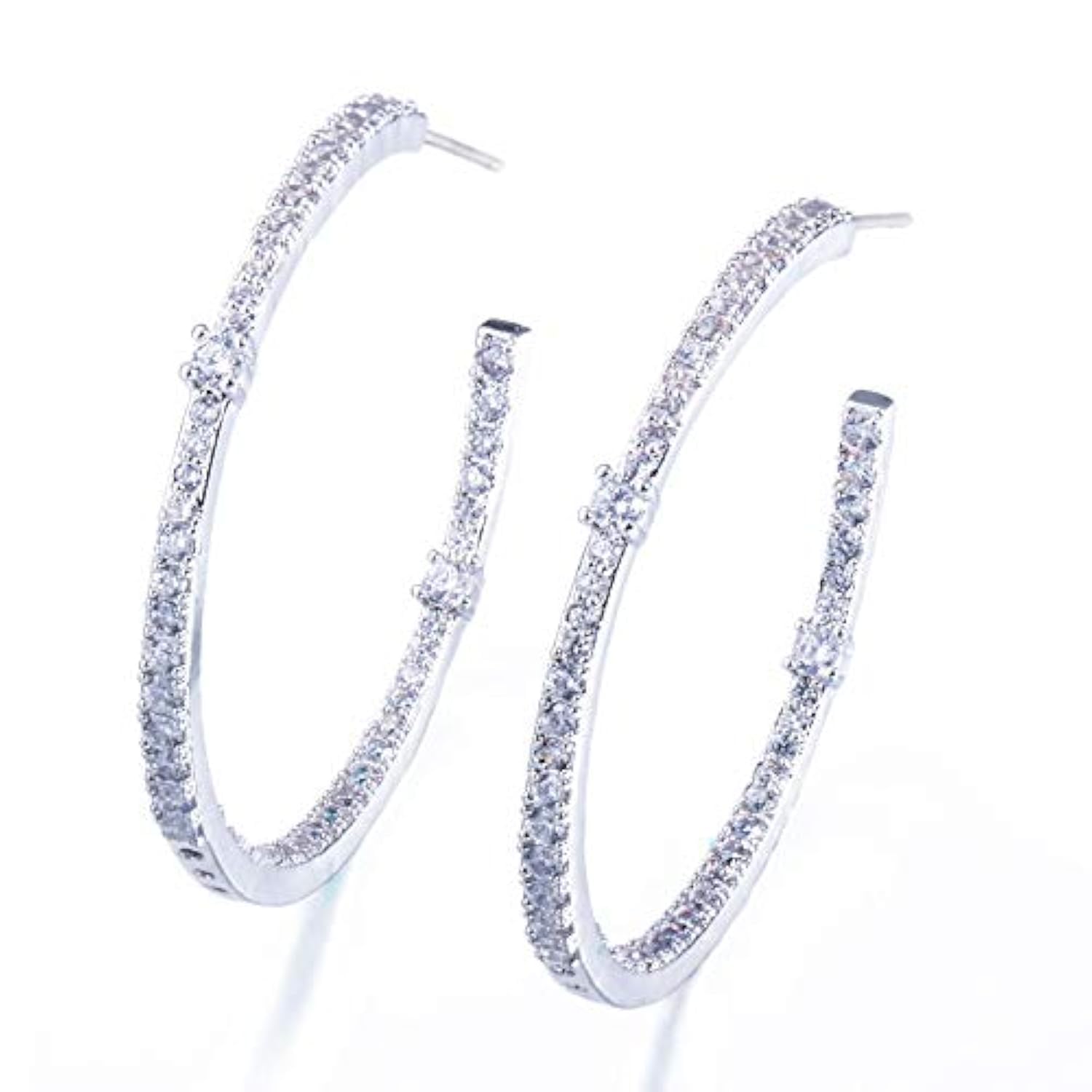 Silver Hoop Earrings for Women, 925 Sterling Silver Needle Twist Hoops Earrings, Hypoallergenic Large Round Circle Huggie Hinged Hoop Earrings With Zircon Gem, Gift for Women