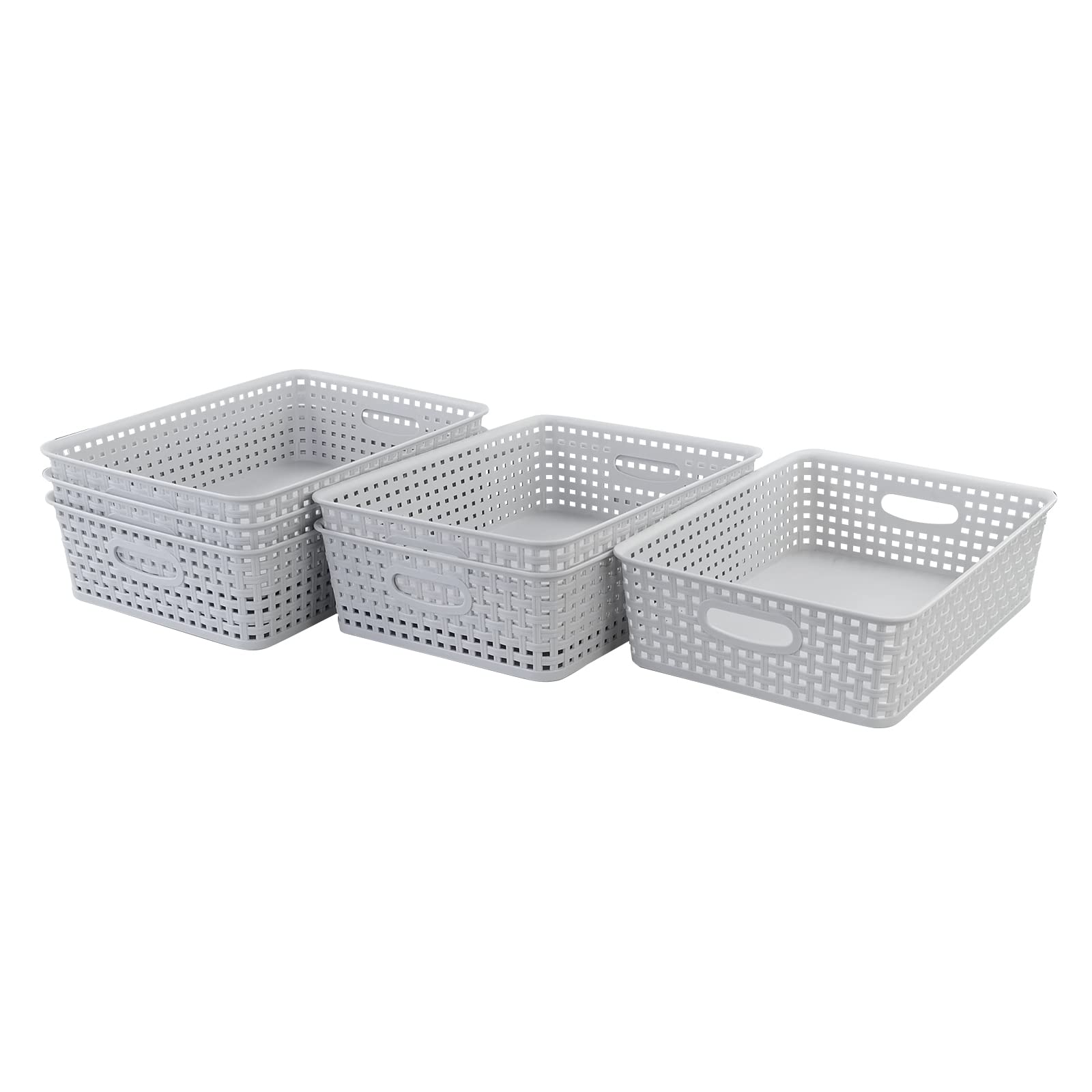 A4 Panier Rangement Plastique, Lot de 6 Blanc Paniers de Rectangulaire