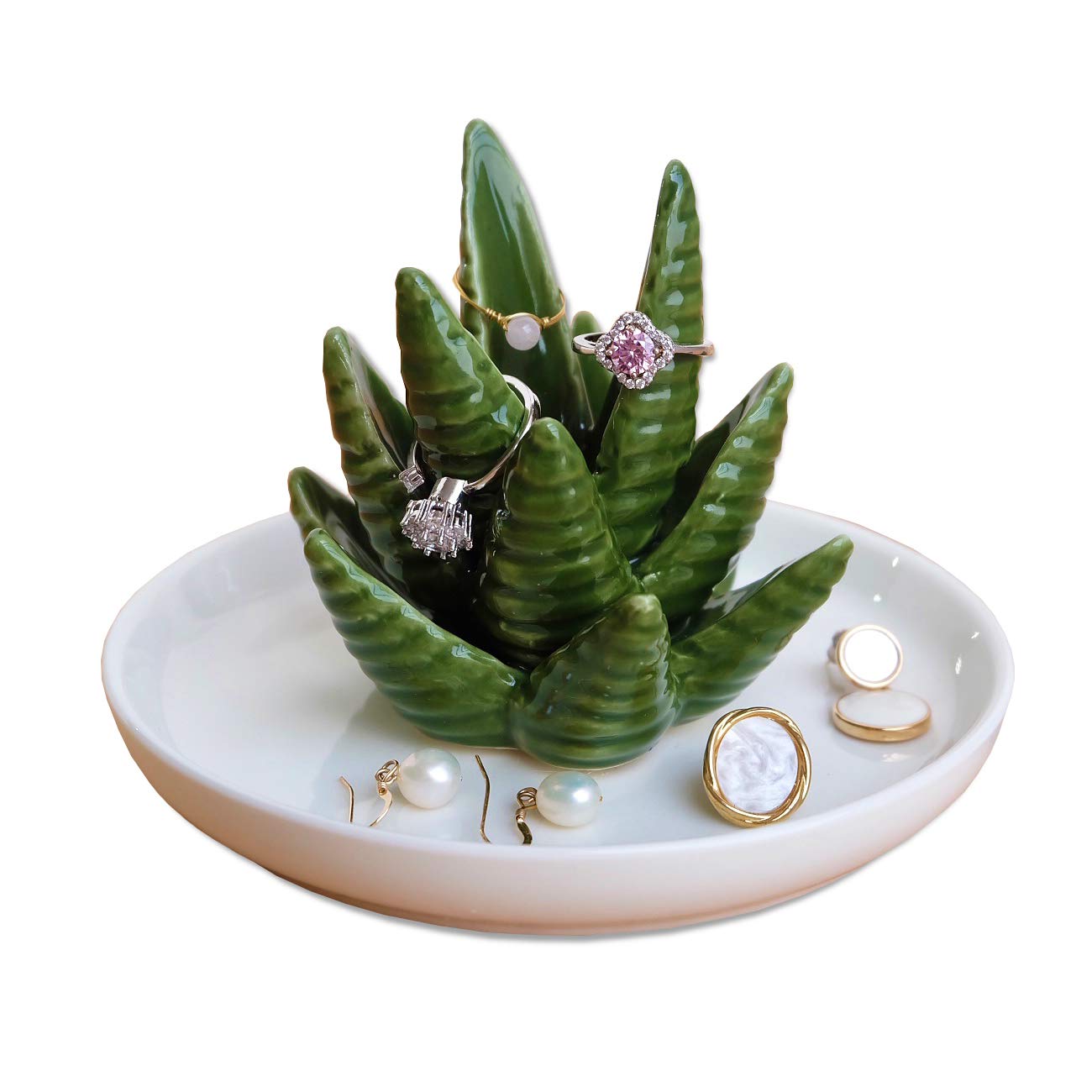 PUDDING CABIN Aloe Ring Holder Cactus Ring Dish Jewelry Holder Trinket Tray for Rings Earrings Necklace Organizer Bridesmaid